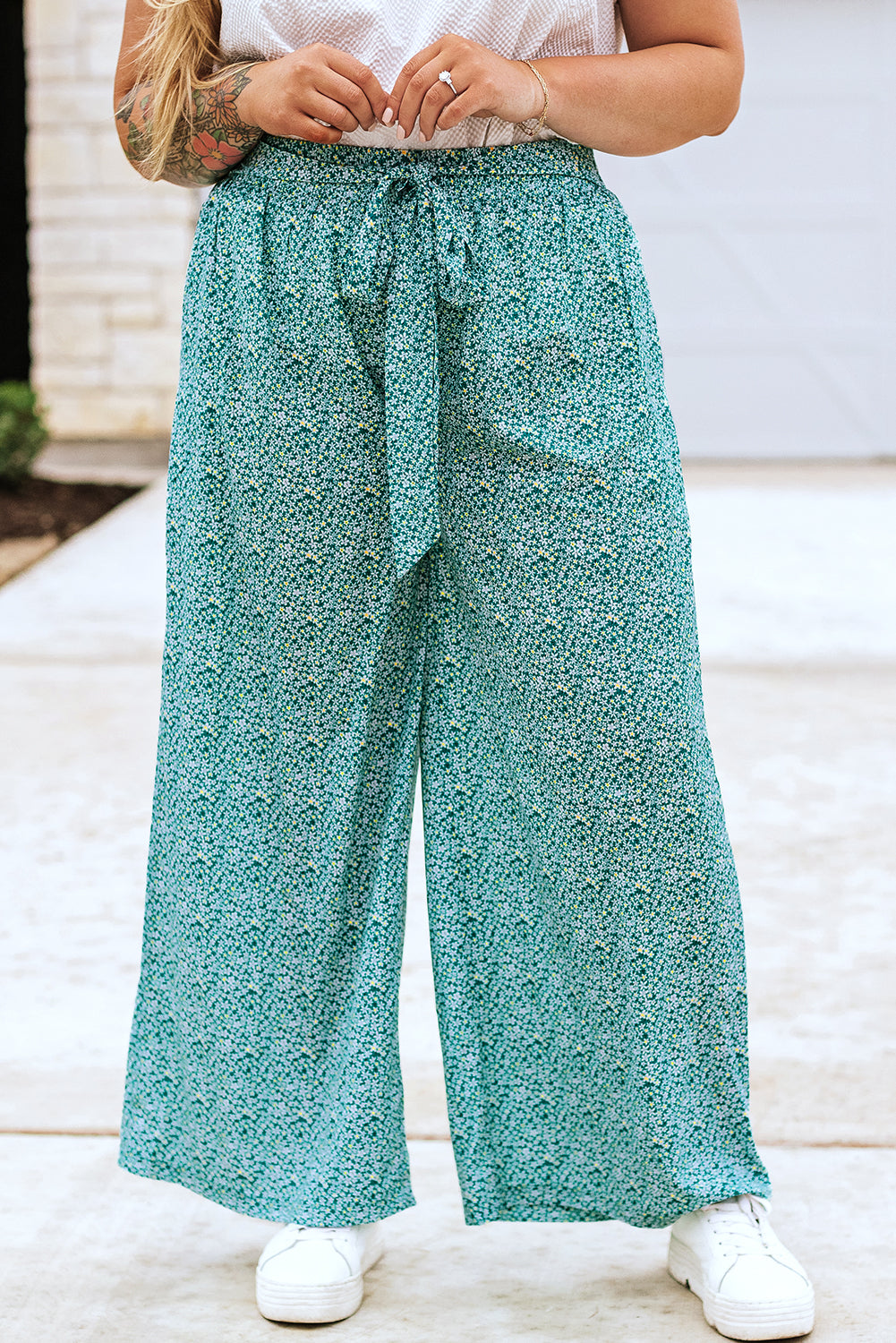 Floral Wide Leg Plus Size Pants - Eolante Clothing