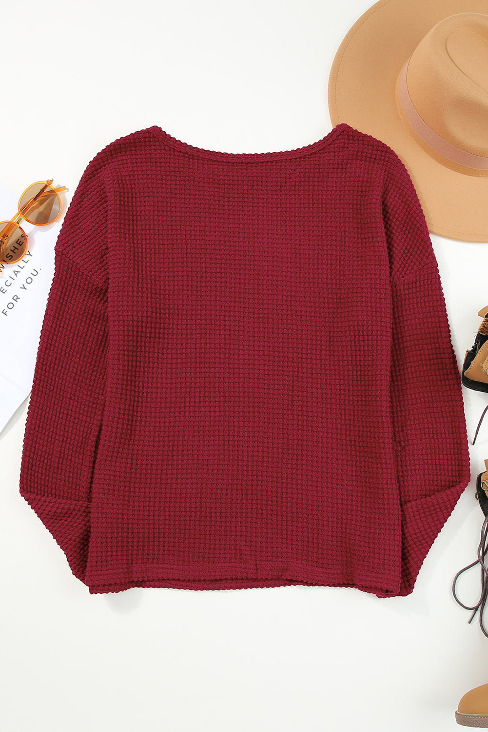 Waffle Knit Long Sleeve Top - Eolante Clothing