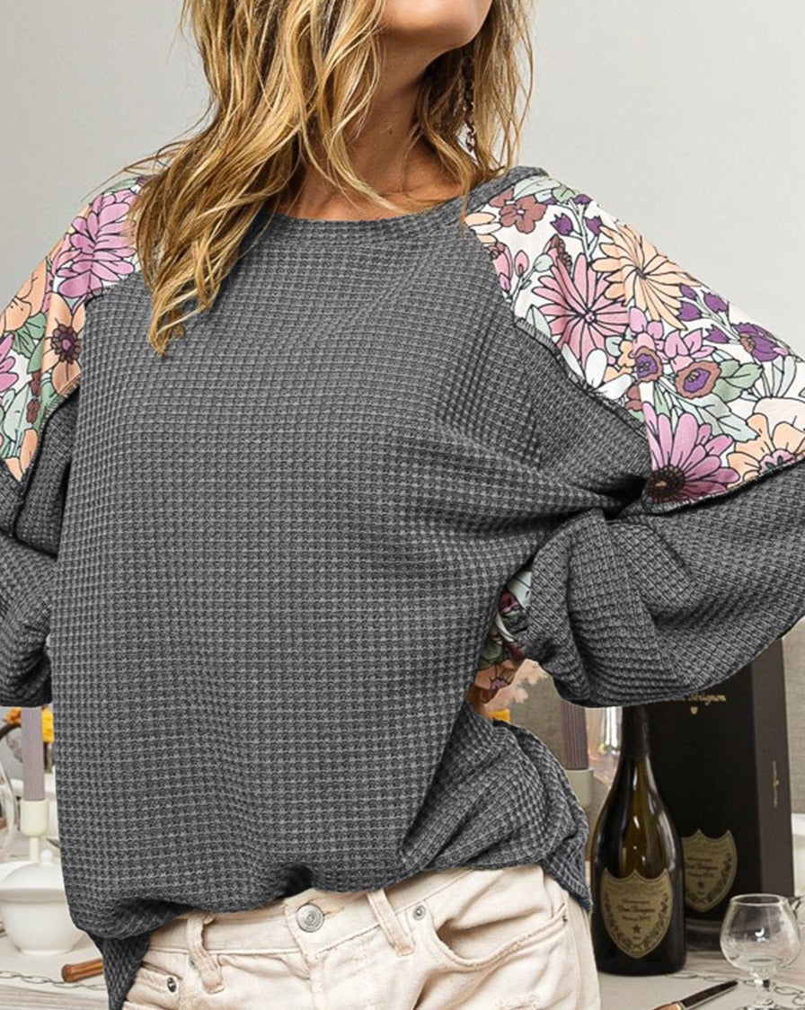 Floral Patchwork Textured Top - Eolante Clothing