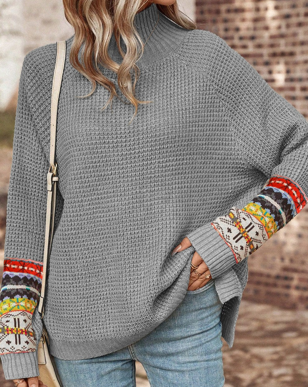 High Neck with Tribal Patch sweater - Eolante Clothing