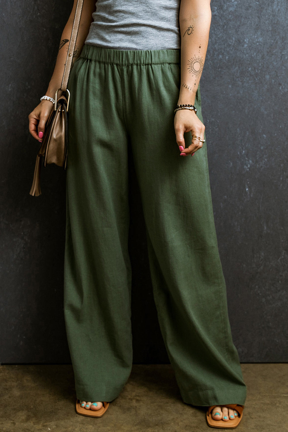 Elastic Waist Wide Leg Pants - Eolante Clothing