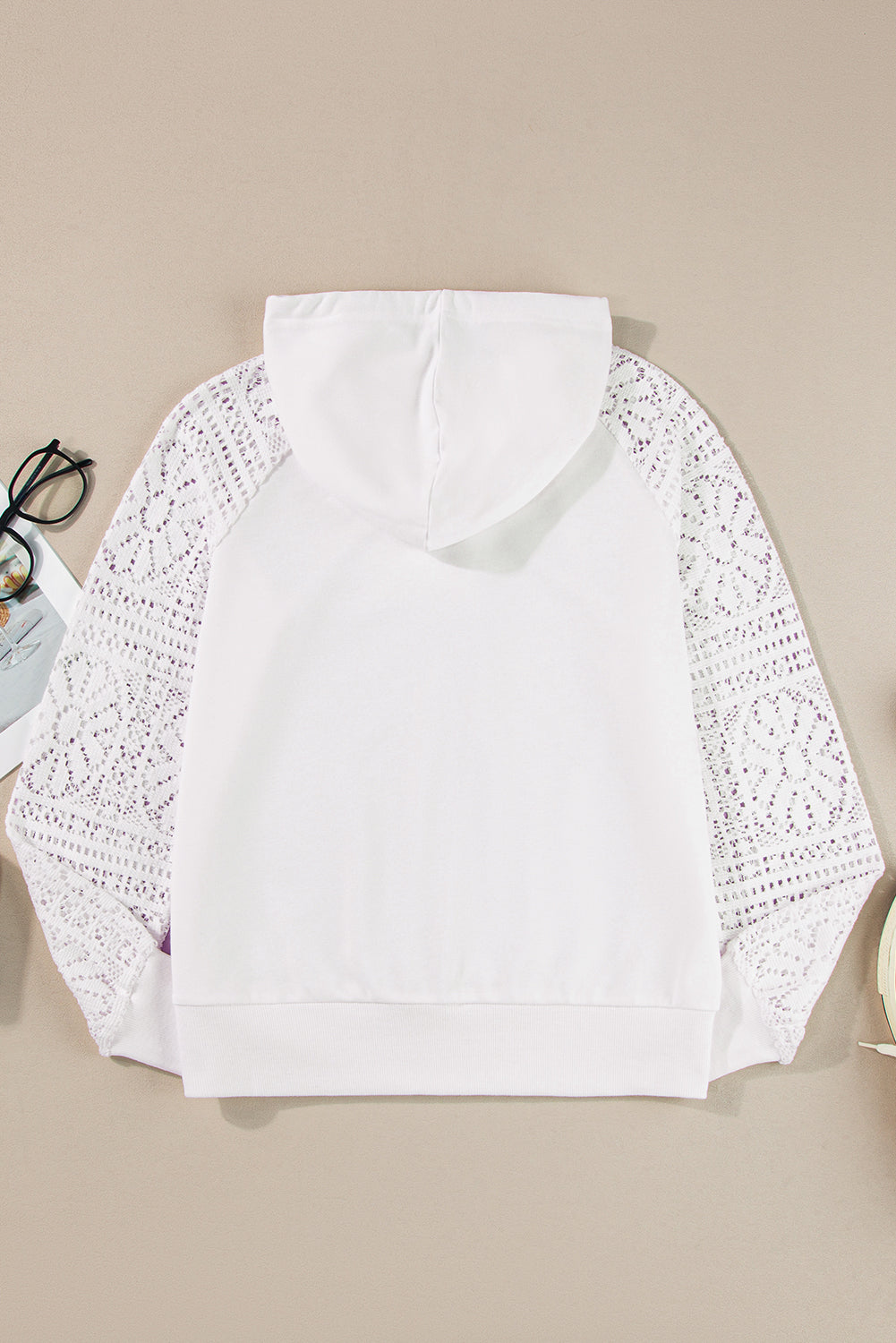 Lace Patchwork Sleeve Drawstring Hoodie - Eolante Clothing