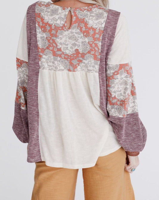 Floral Knit Bubble Sleeve Top - Eolante Clothing