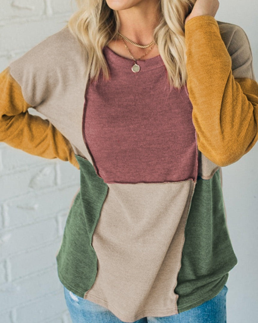 Colorblock Knit Long Sleeve Top - Eolante Clothing