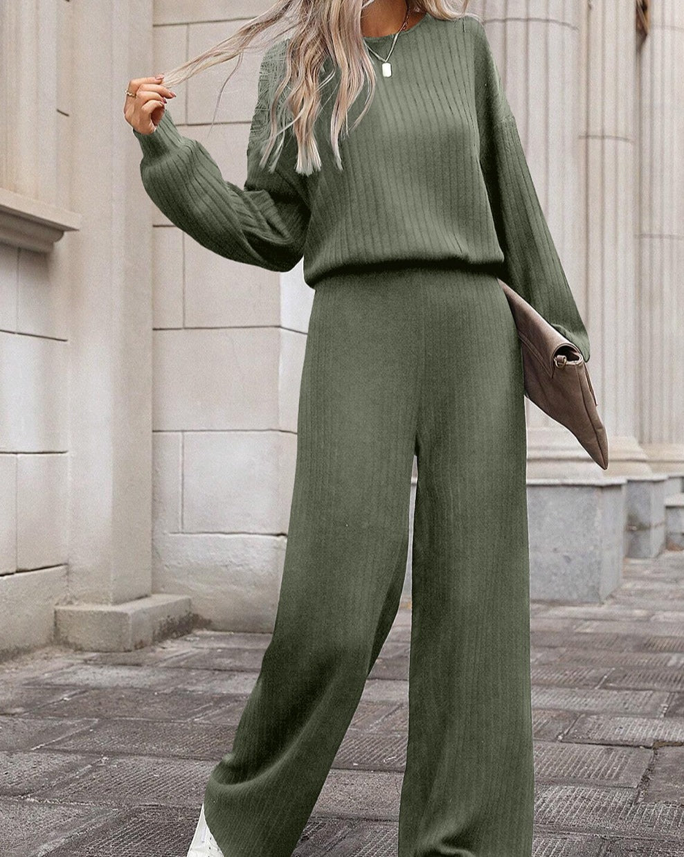 Ribbed Knit Keyhole Back Jumpsuit - Eolante Clothing