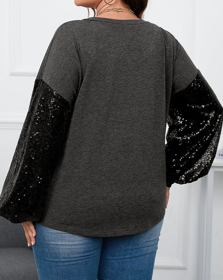 Knit Sequin Bubble Sleeve Plus Size Top - Eolante Clothing