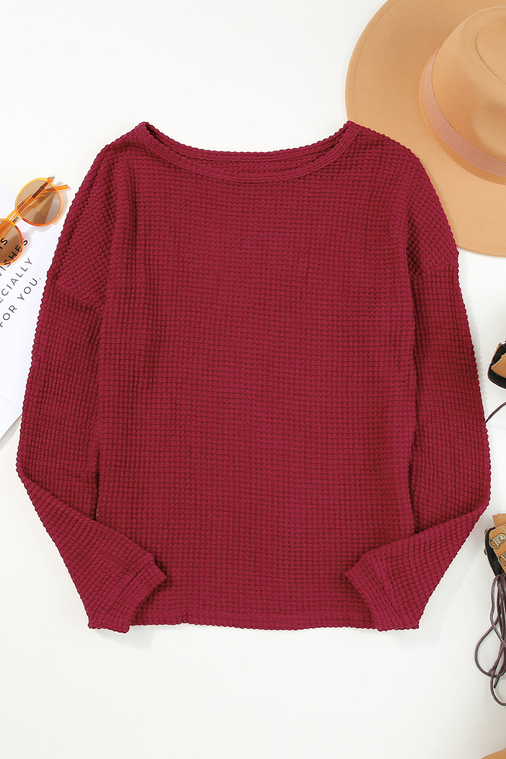 Waffle Knit Long Sleeve Top - Eolante Clothing