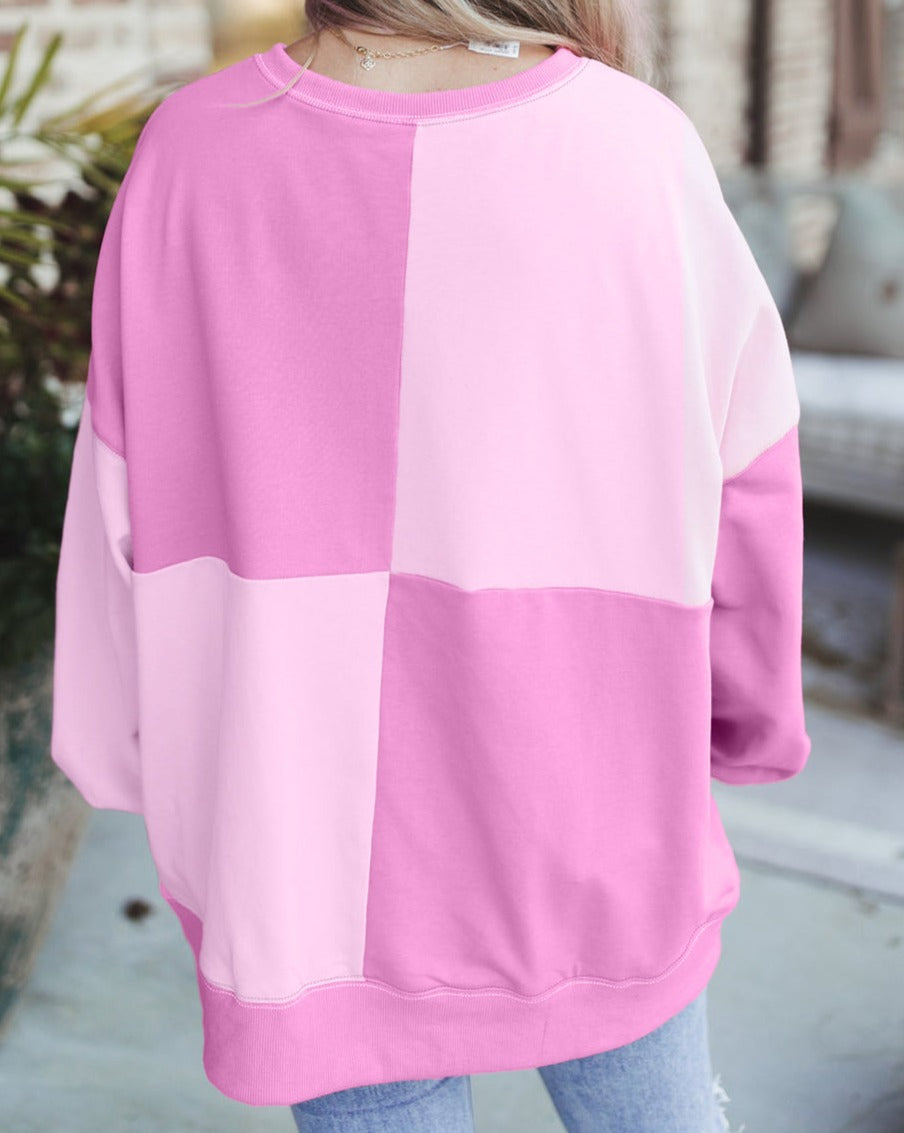 Colorblock Henley Oversized Sweatshirt - Eolante Clothing