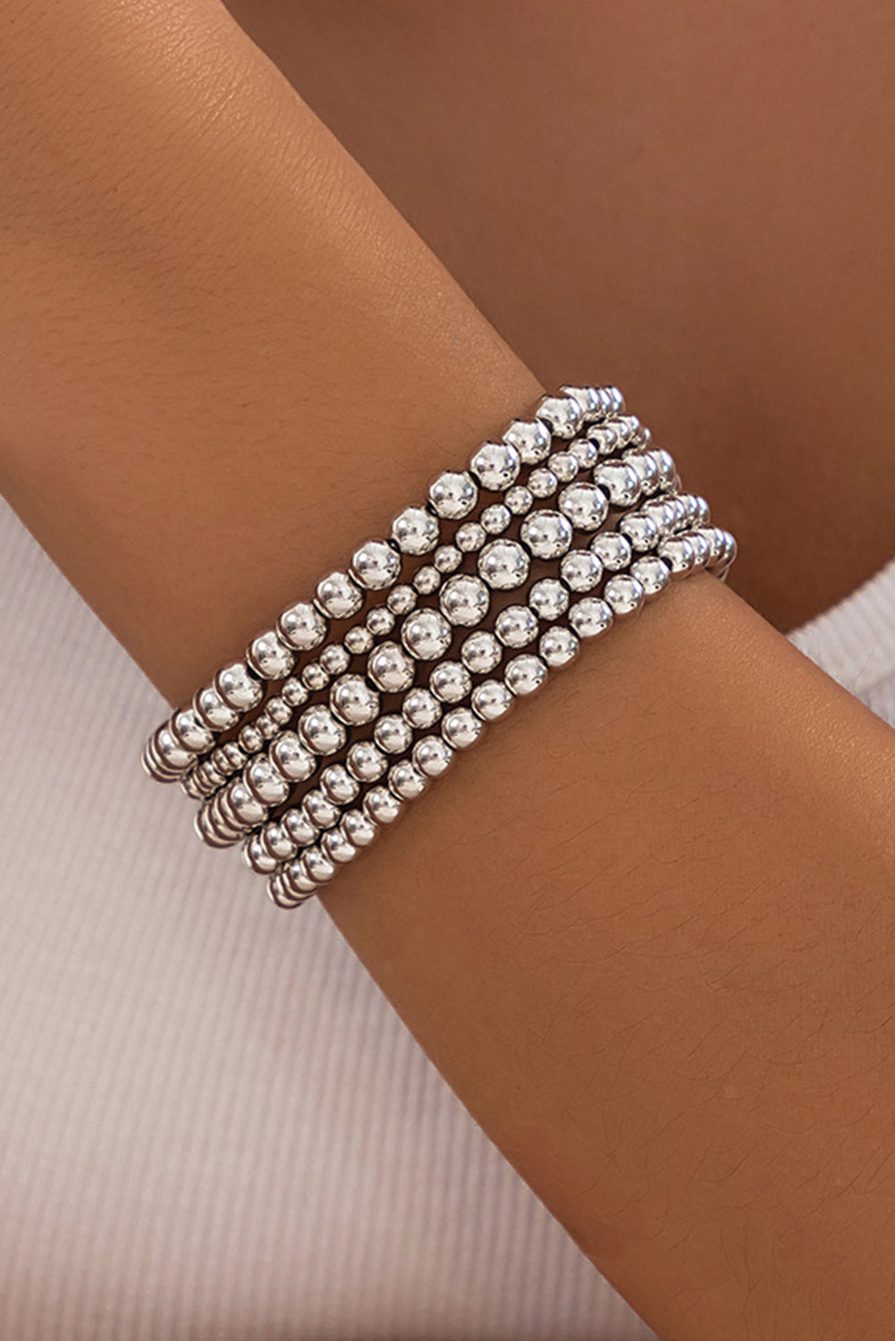 5pcs Silver Beaded Bracelet Set - Eolante Clothing