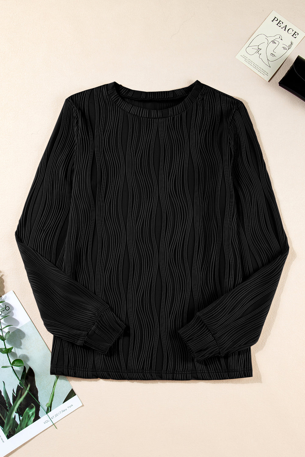 Textured Wavy Long Sleeve Top - Eolante Clothing