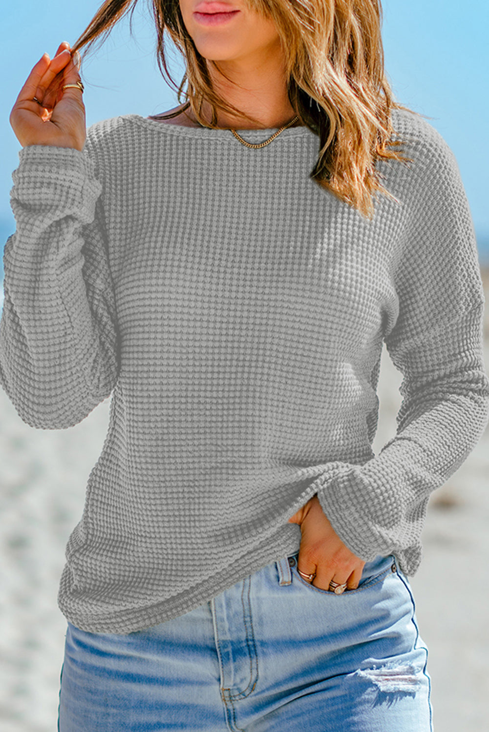 Waffle Knit Long Sleeve Top - Eolante Clothing