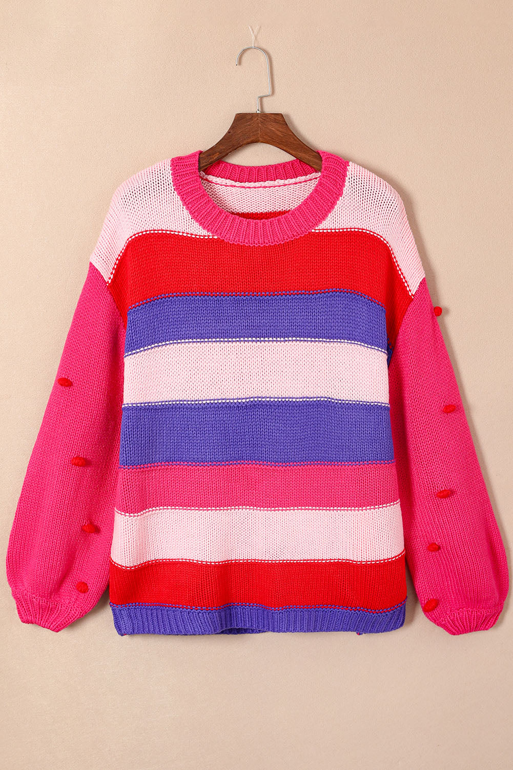 Stripe Knit Pompom Plus Size Sweater - Eolante Clothing