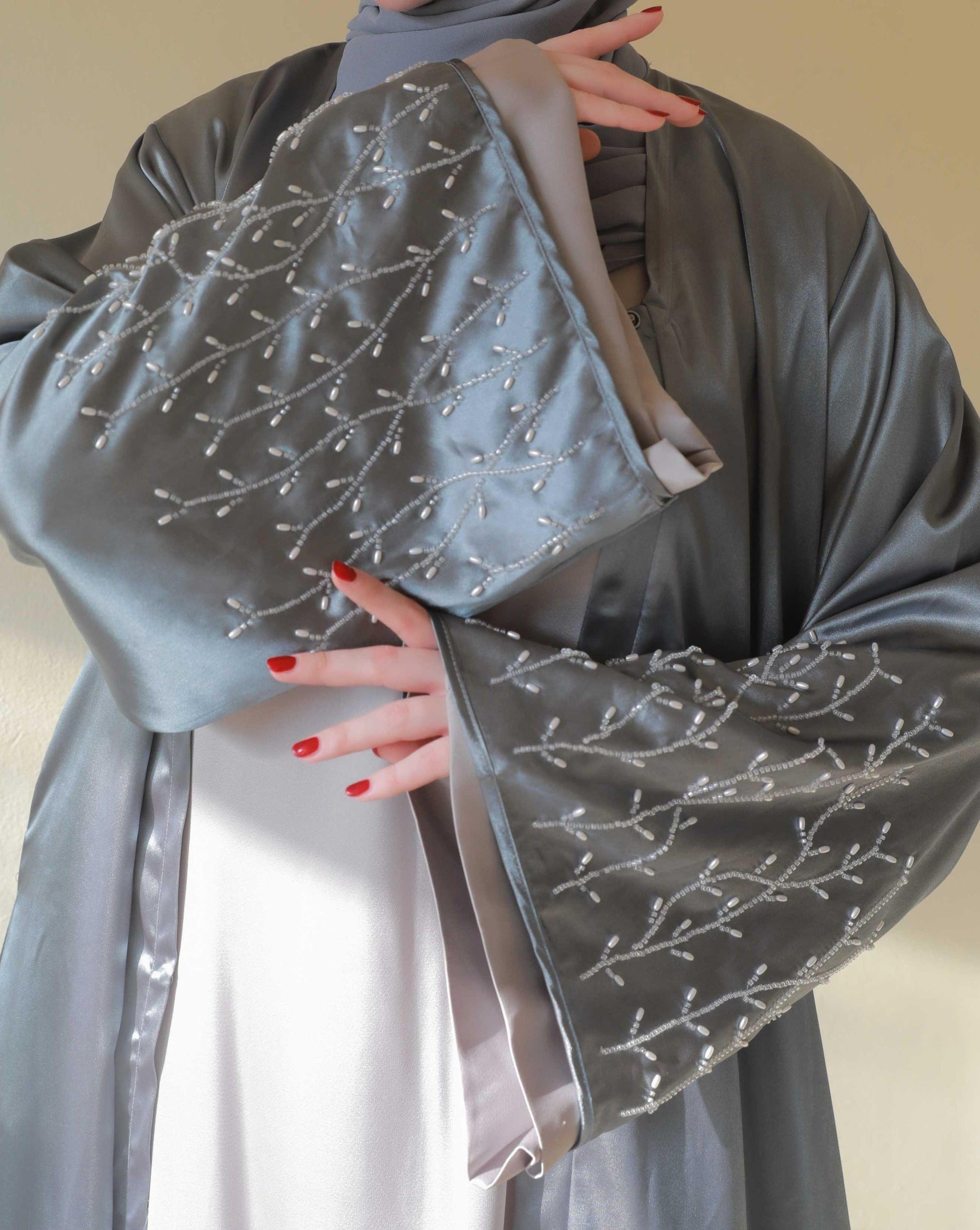 Embroidered Floral Open Abaya | Eolante Clothing