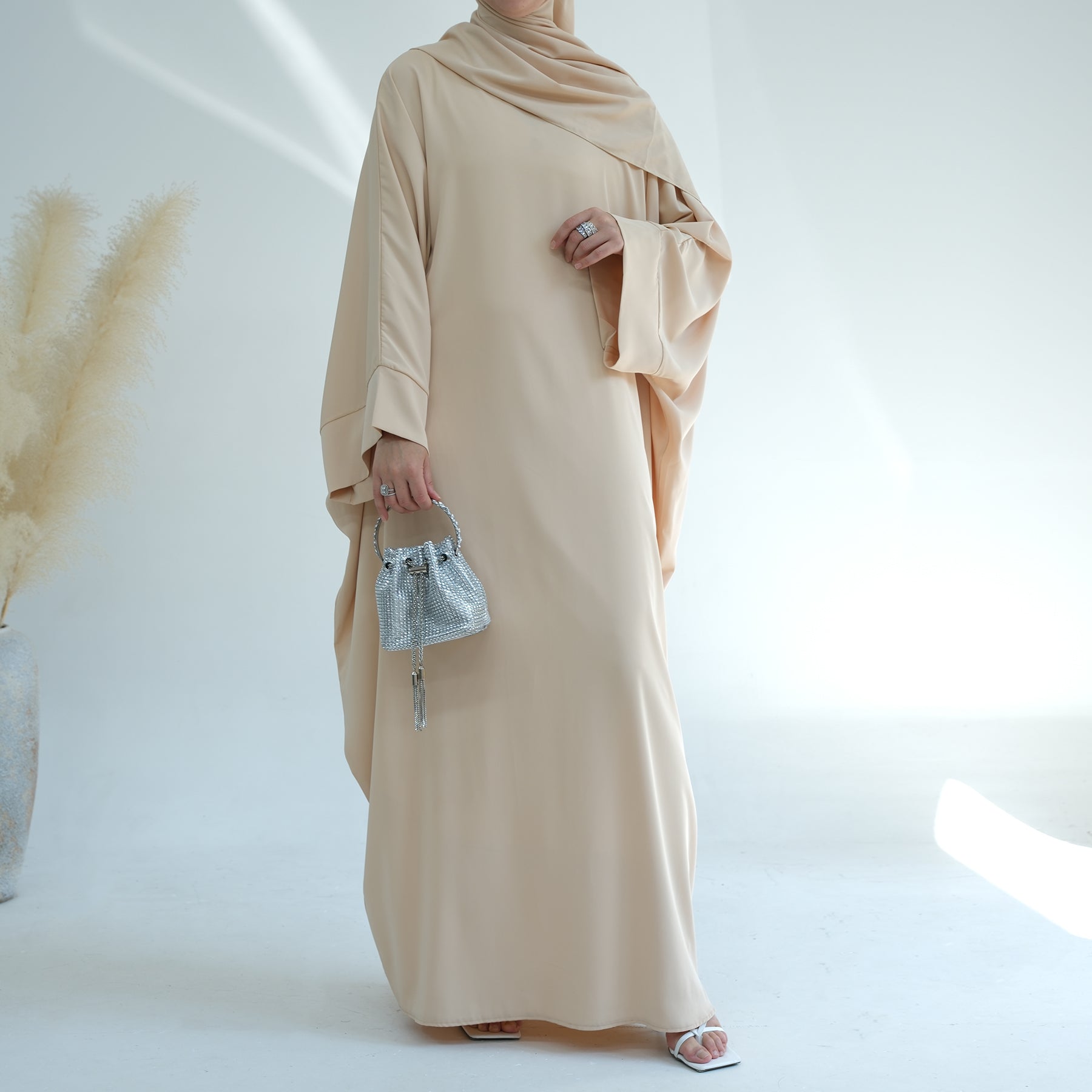 Beige Abaya Dress with Batwing Sleeve | Eolante Clothing 