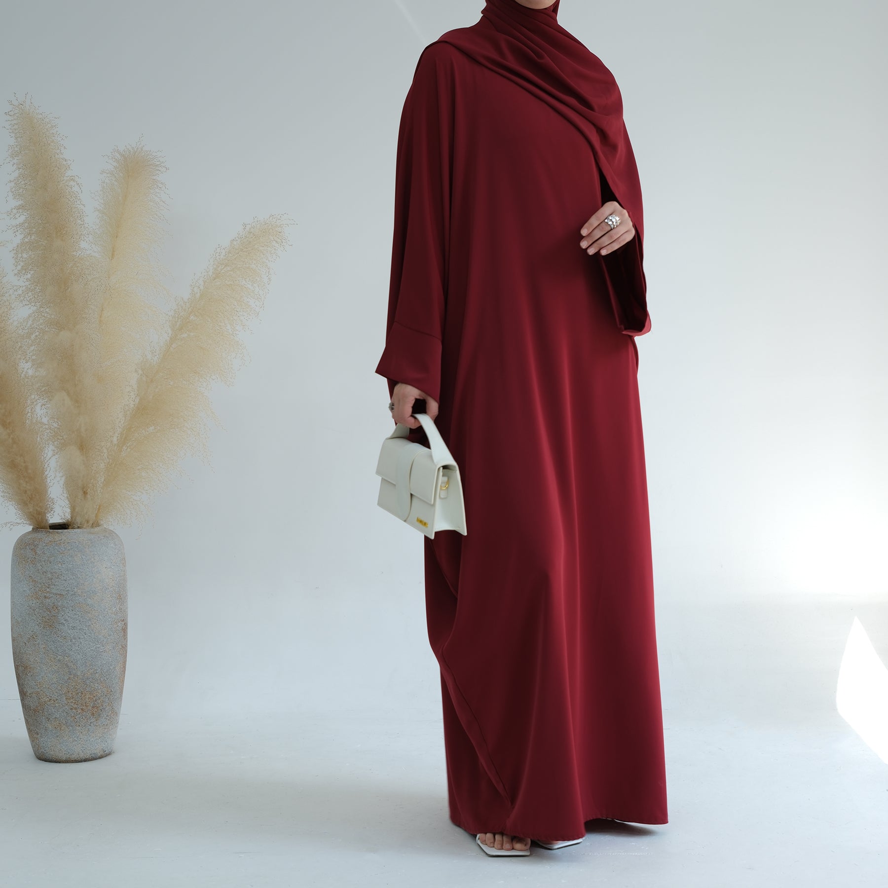 Nida Fabric in Wine Red Abaya Dress | Eolante Clothing 