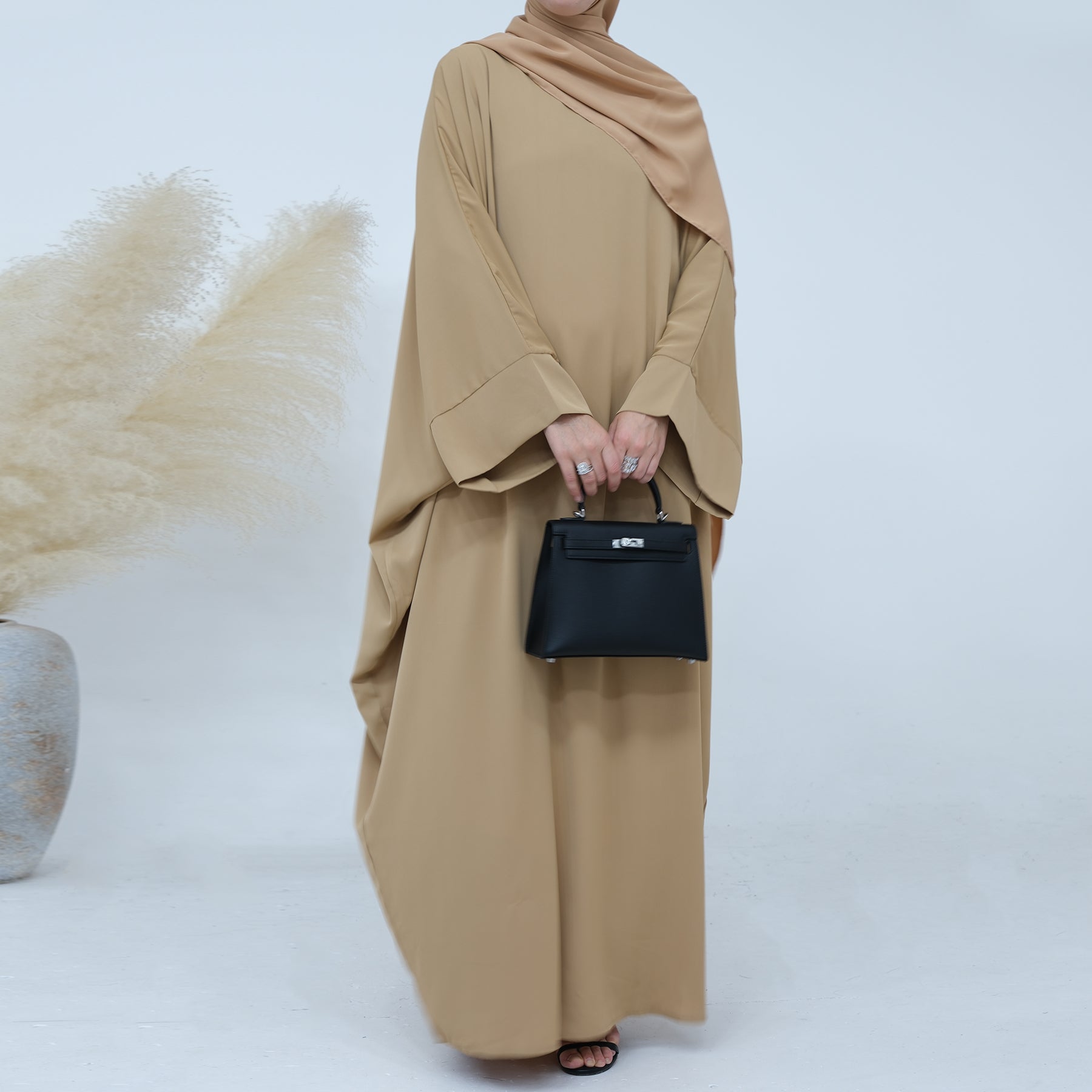 Maxi Dress Abaya in Khaki Nida Fabric | Eolante Clothing 