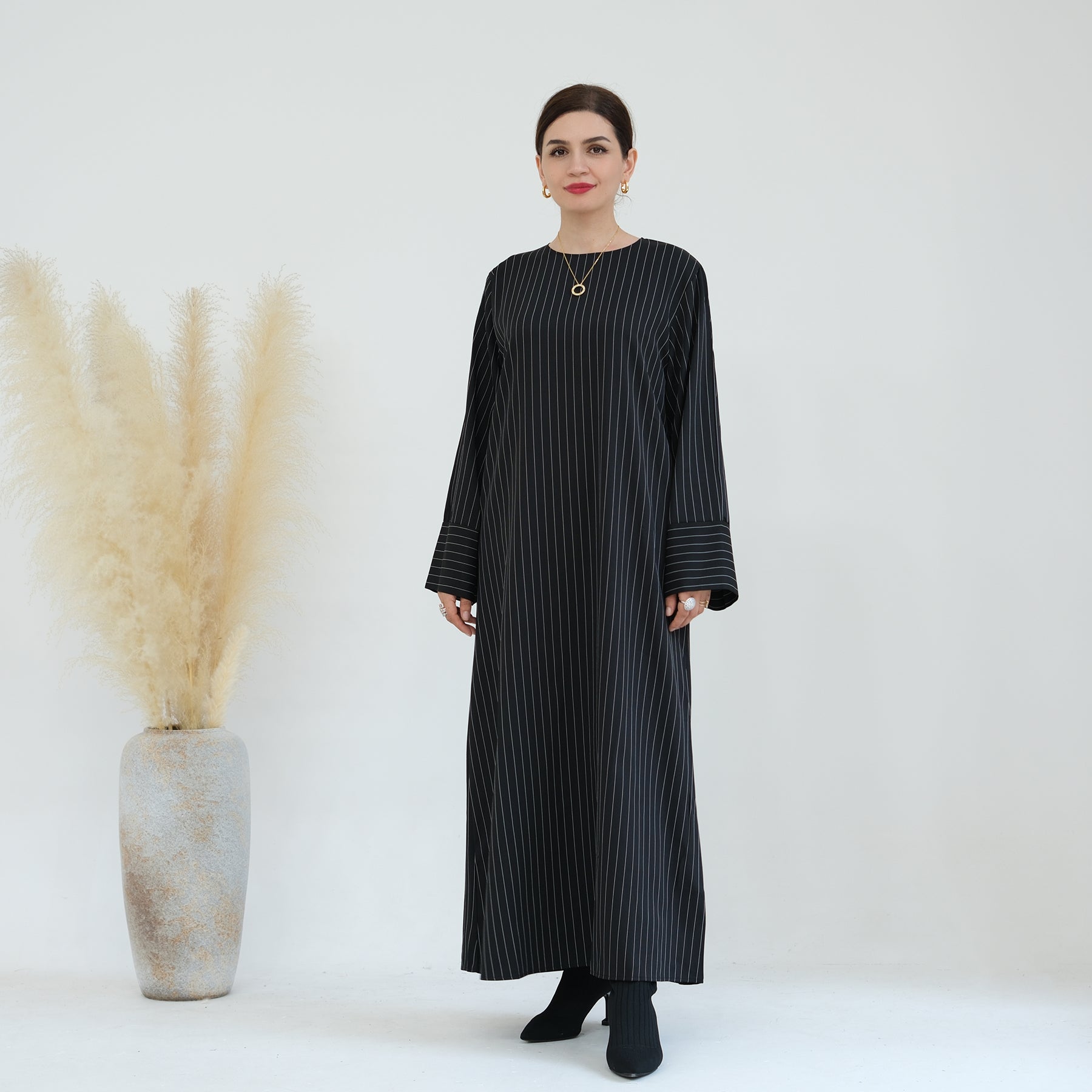 Maxi Dress Abaya in Black Stripes | Eolante Clothing 