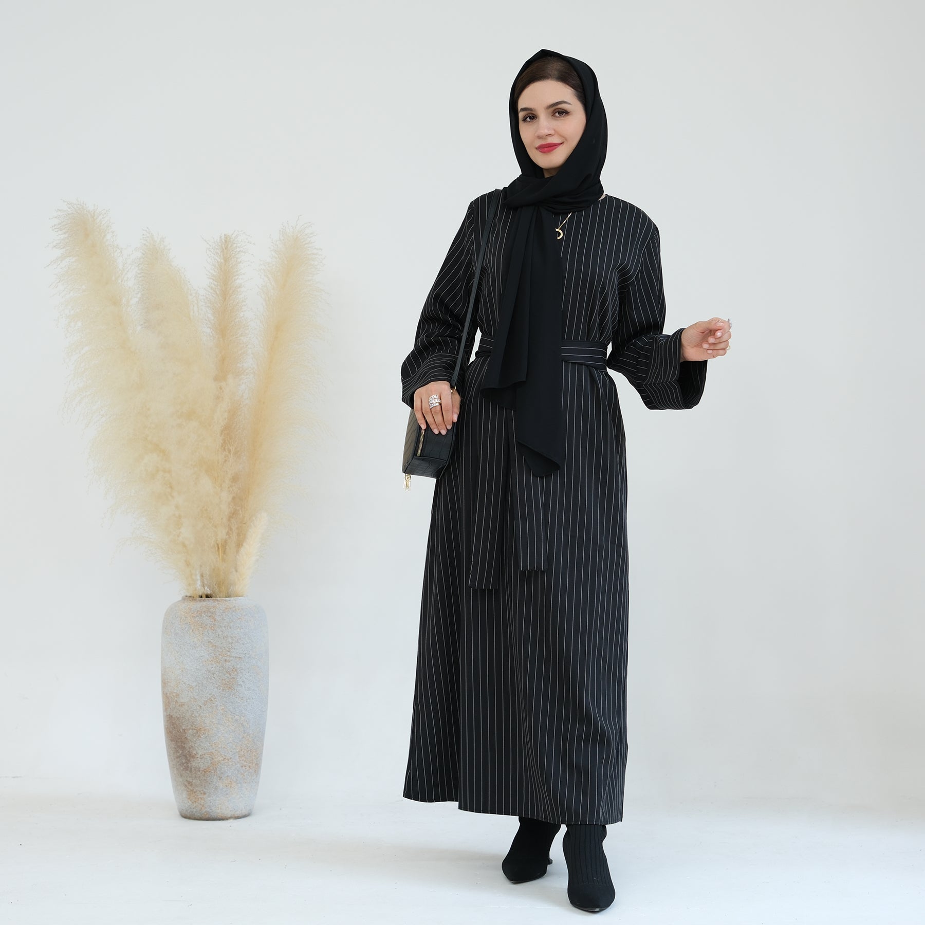 Maxi Dress Abaya & Belt in Stripes | Eolante Clothing 