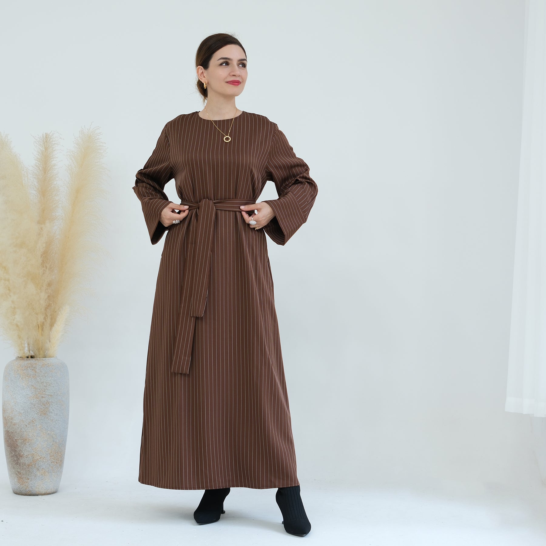 Maxi Dress Abaya in Brown | Eolante Clothing 