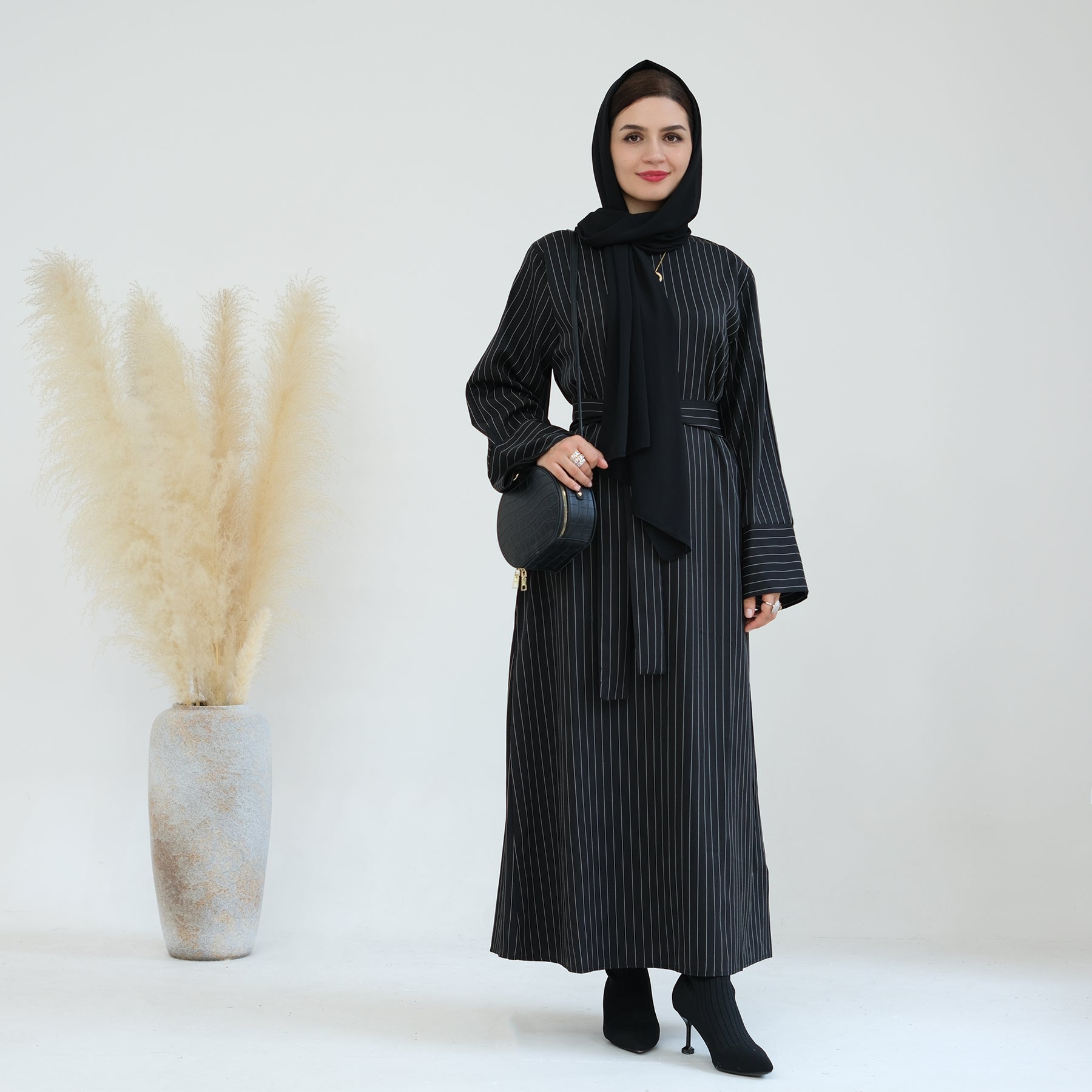 Striped Maxi Dress Abaya & Belt | Eolante Clothing 