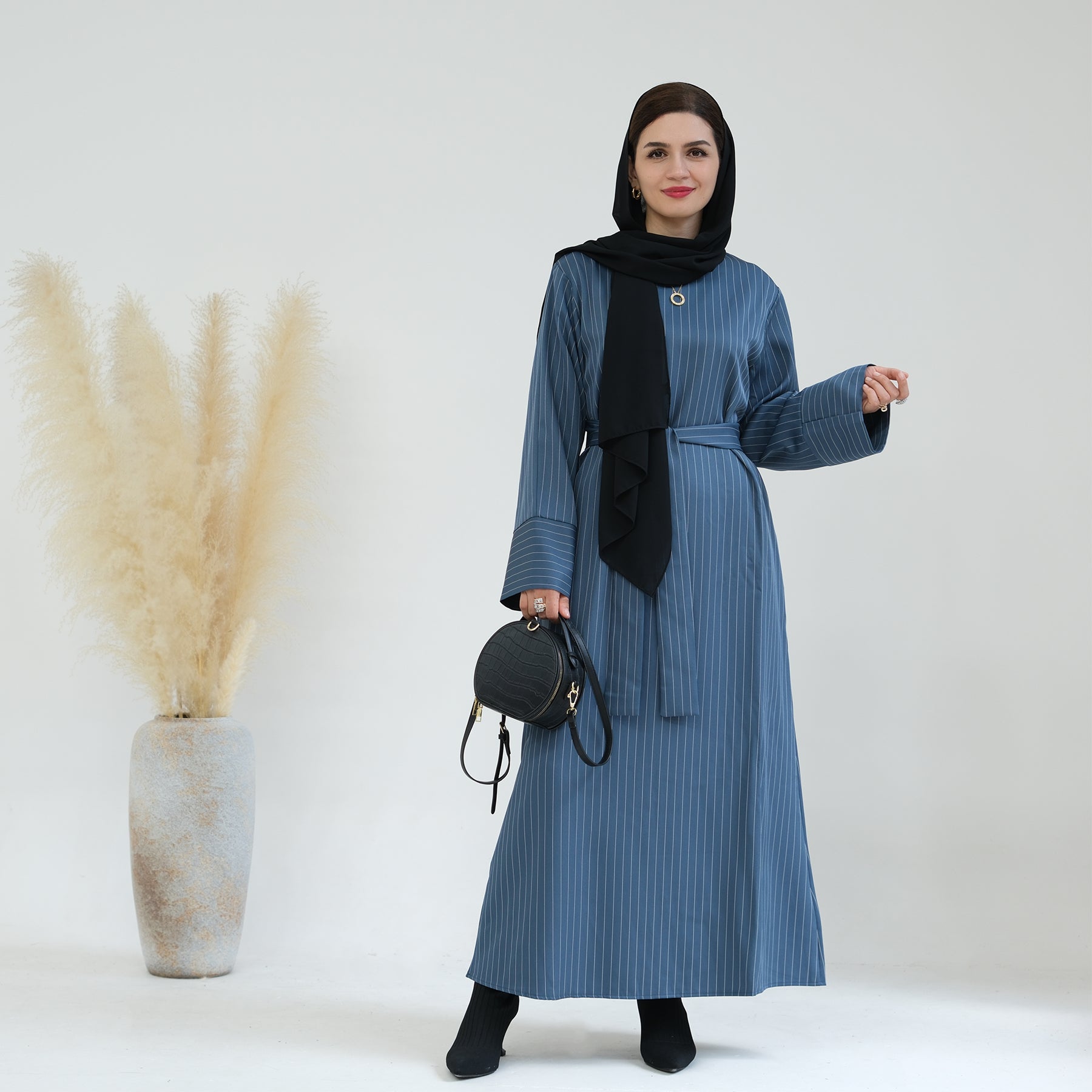 Maxi Abaya with Belt in Stripes | Eolante Clothing 