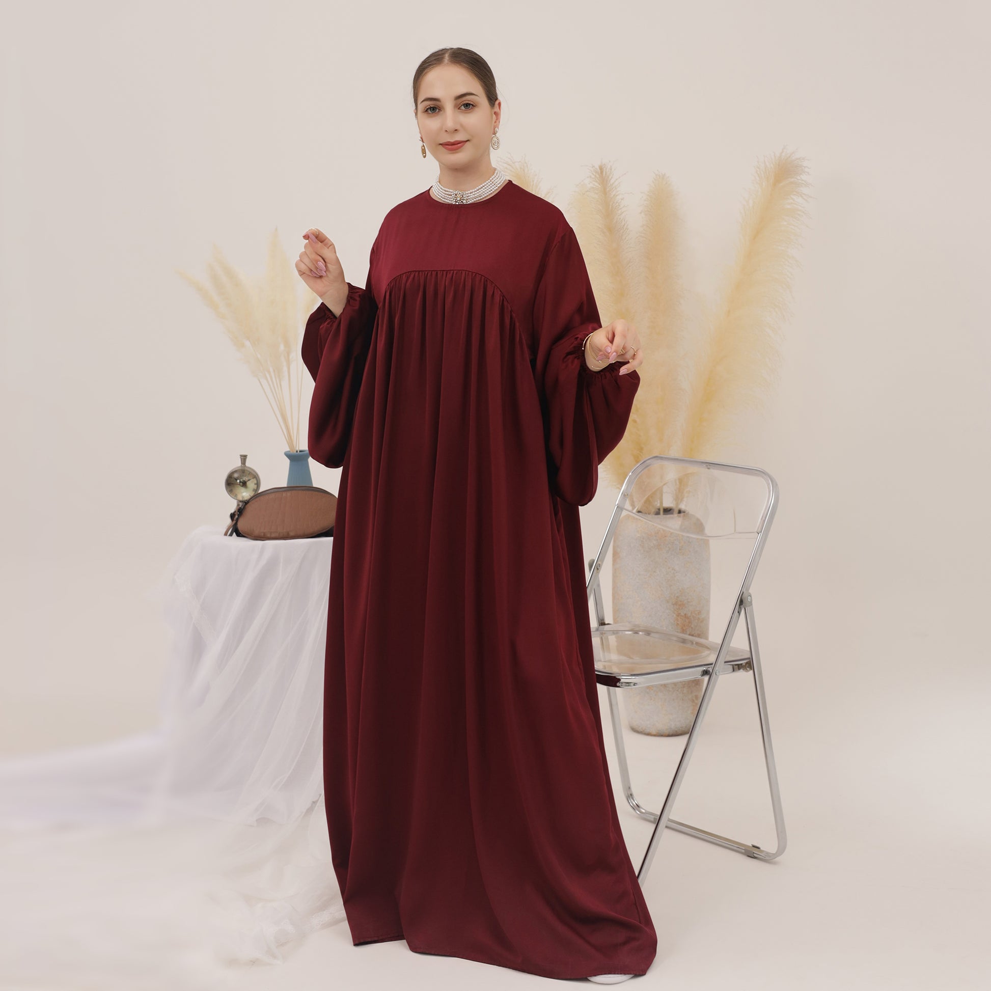 Abaya Maxi Dress in Maroon | Eolante Clothing 