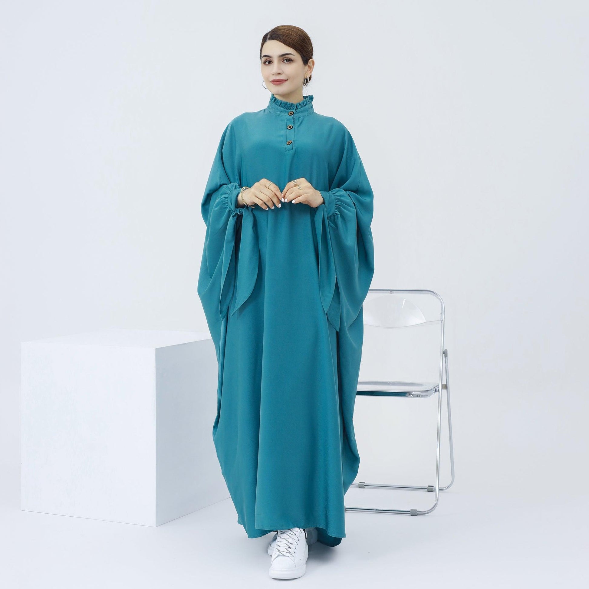 Aquamarine Oversized Batwing Maxi Abaya | Eolante Clothing 