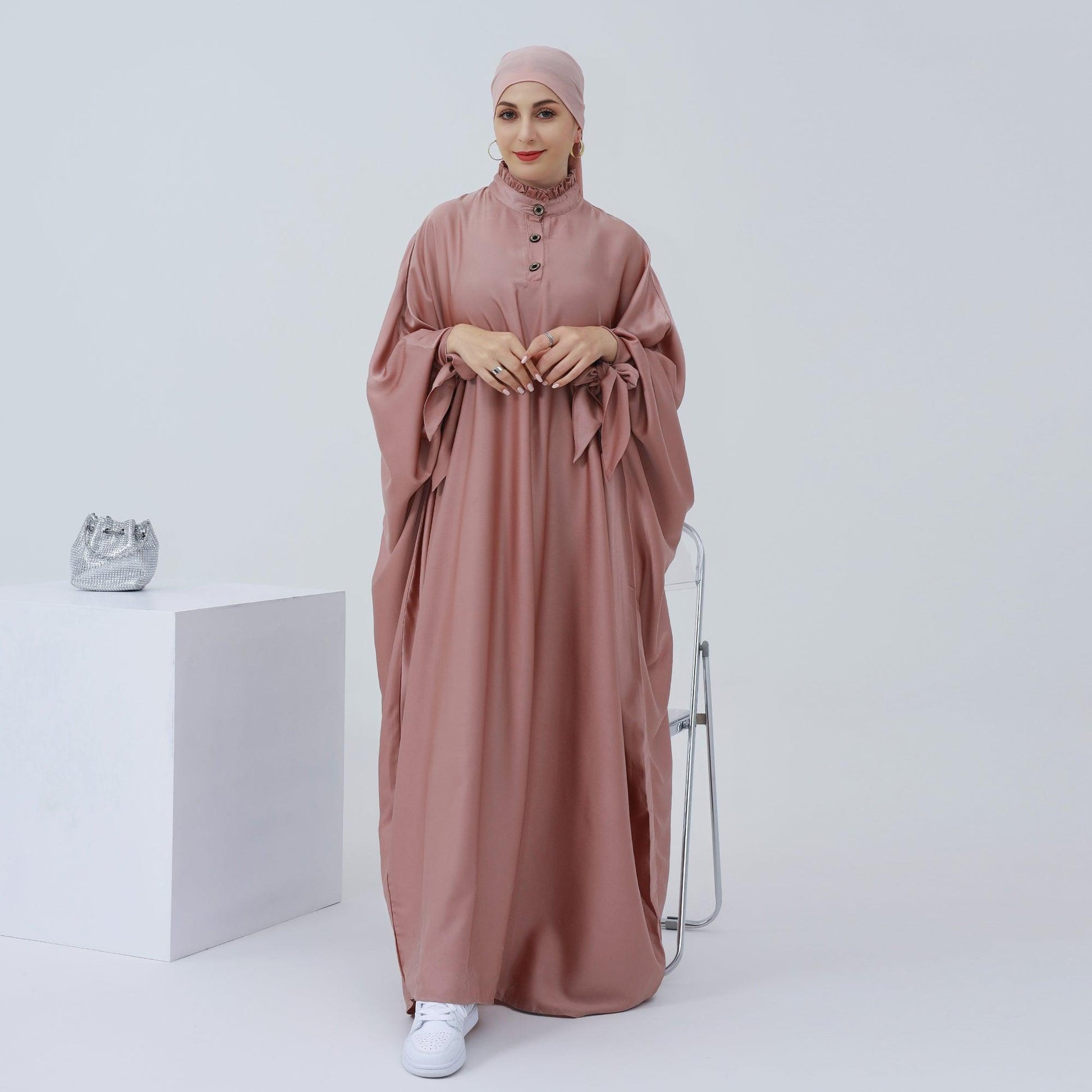 Oversized Buttoned Abaya Dress in Coral Pink | Eolante Clothing 