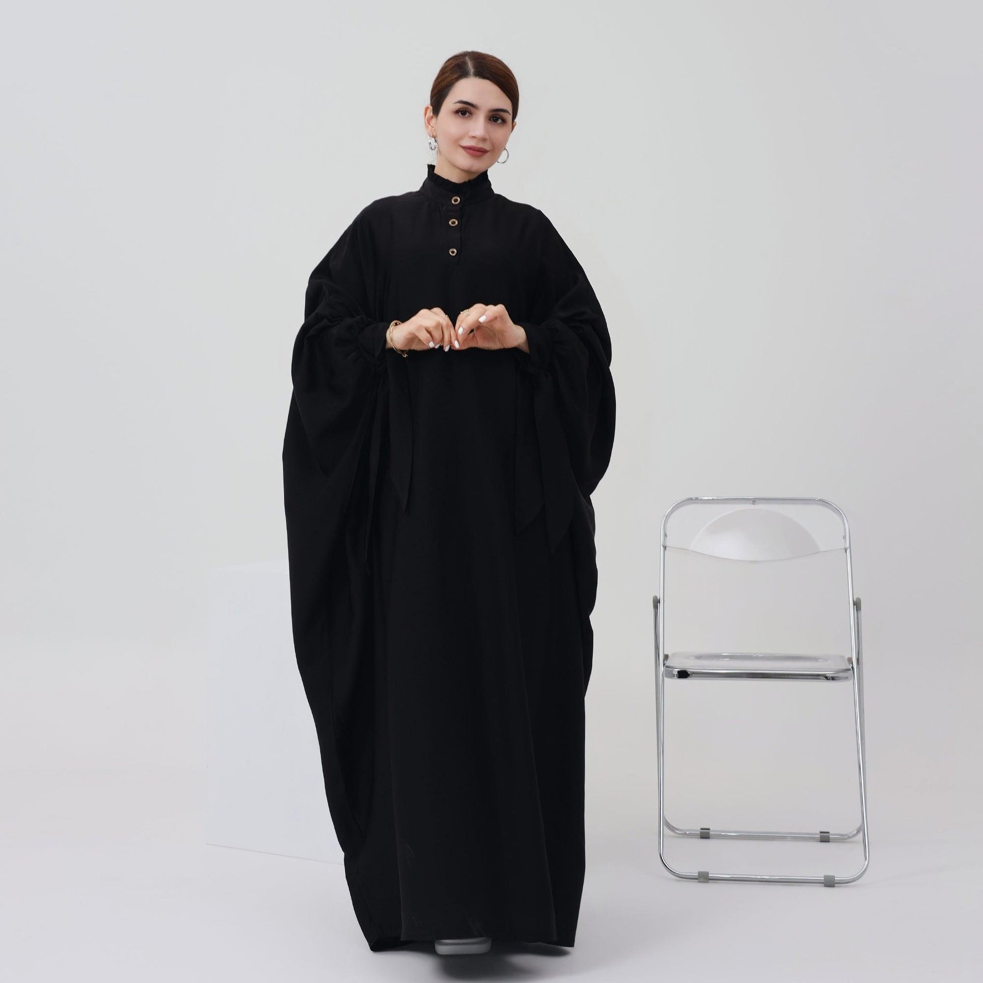 Black Oversized Button Abaya Dress | Eolante Clothing 