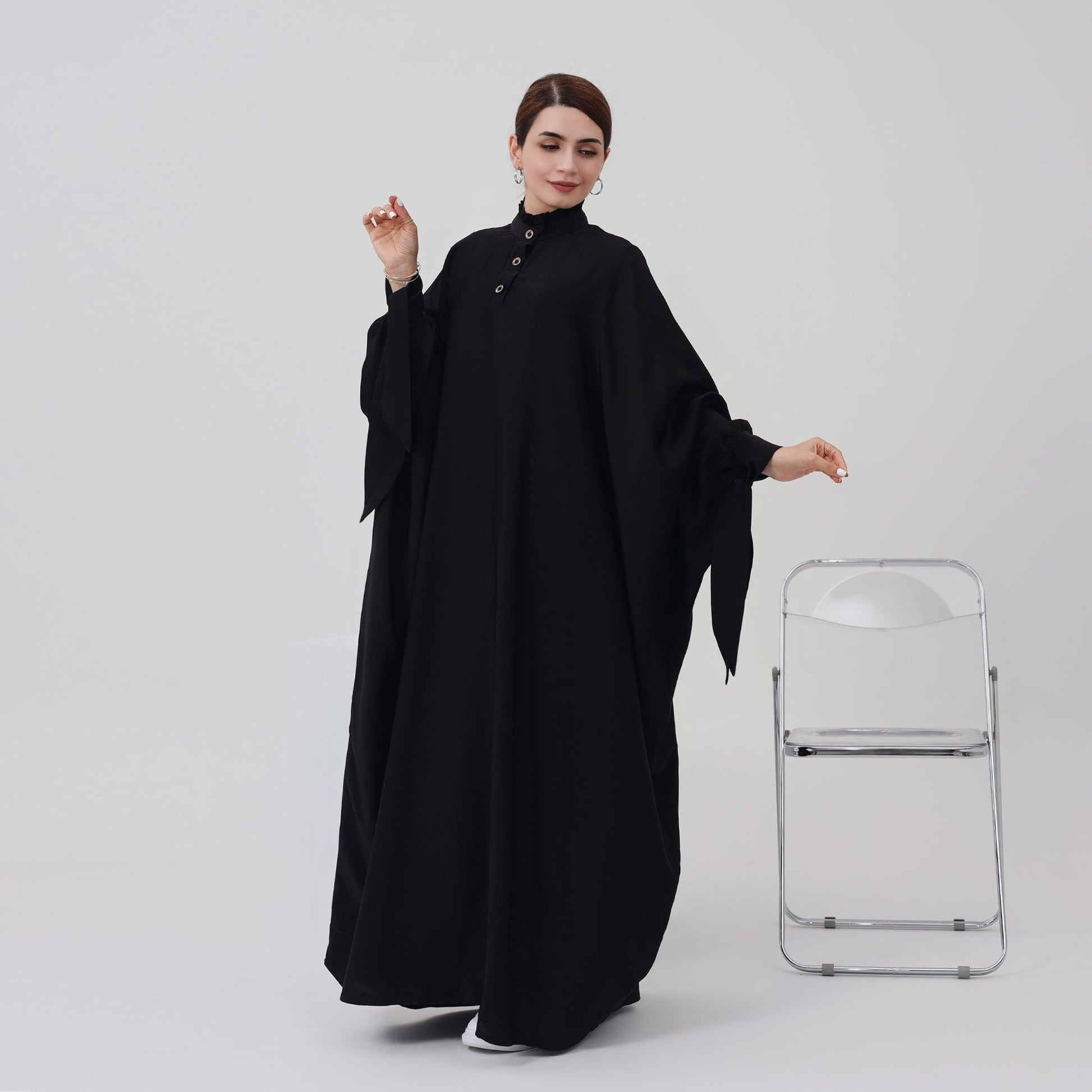 Black Buttoned Abaya Maxi Dress | Eolante Clothing 