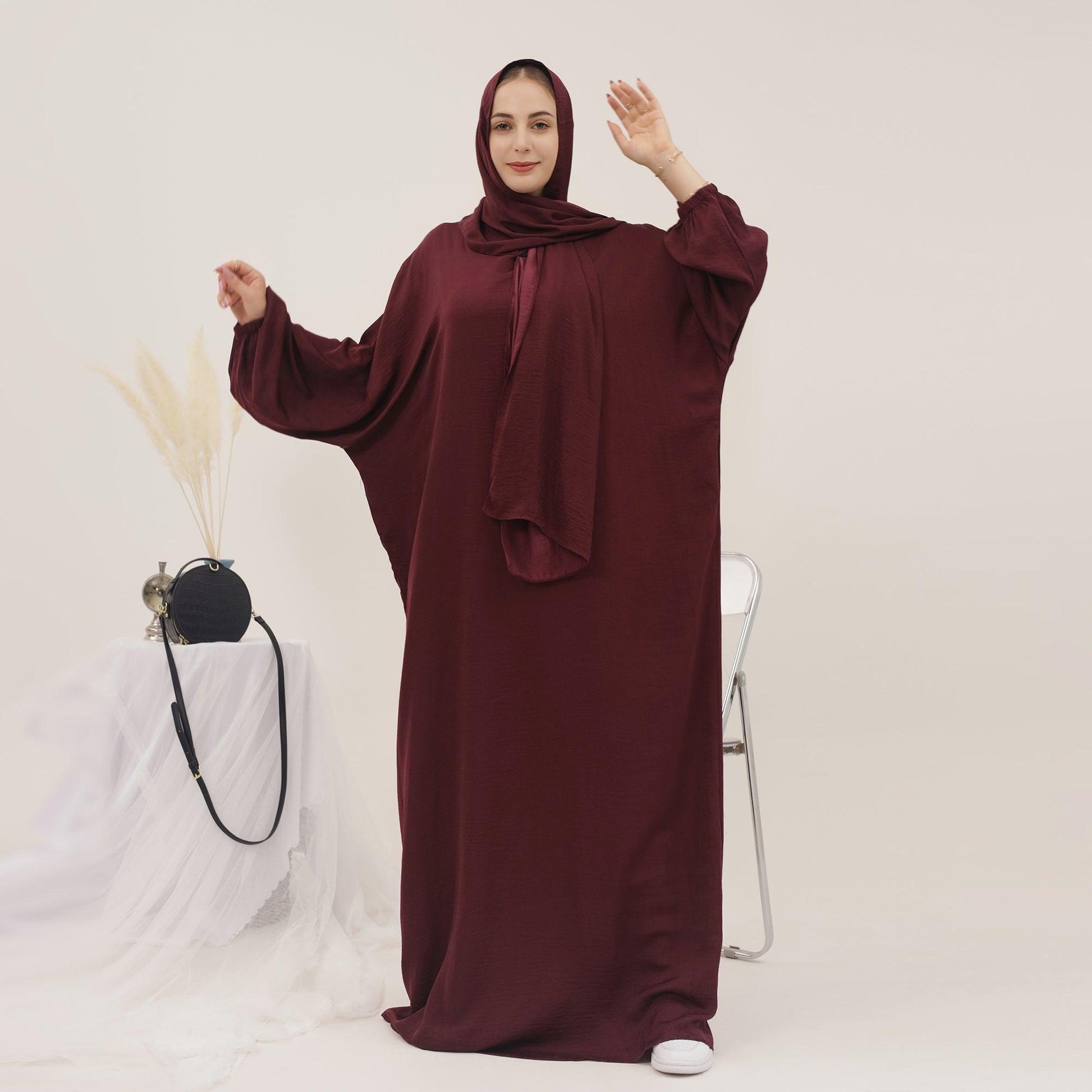 Abaya Dress in Casual Wine Red | Eolante Clothing 