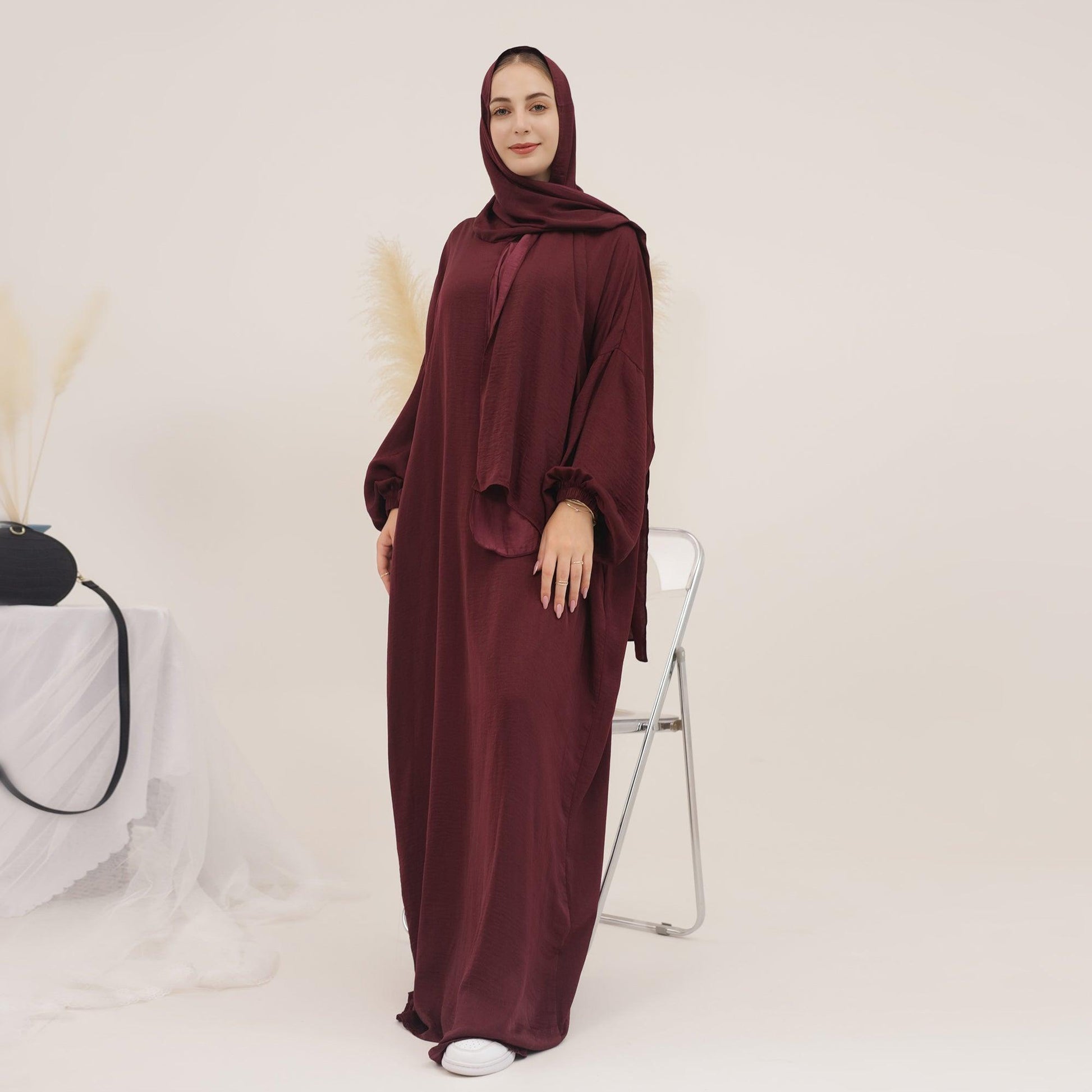 Oversized Abaya Dress in Wine Red | Eolante Clothing 