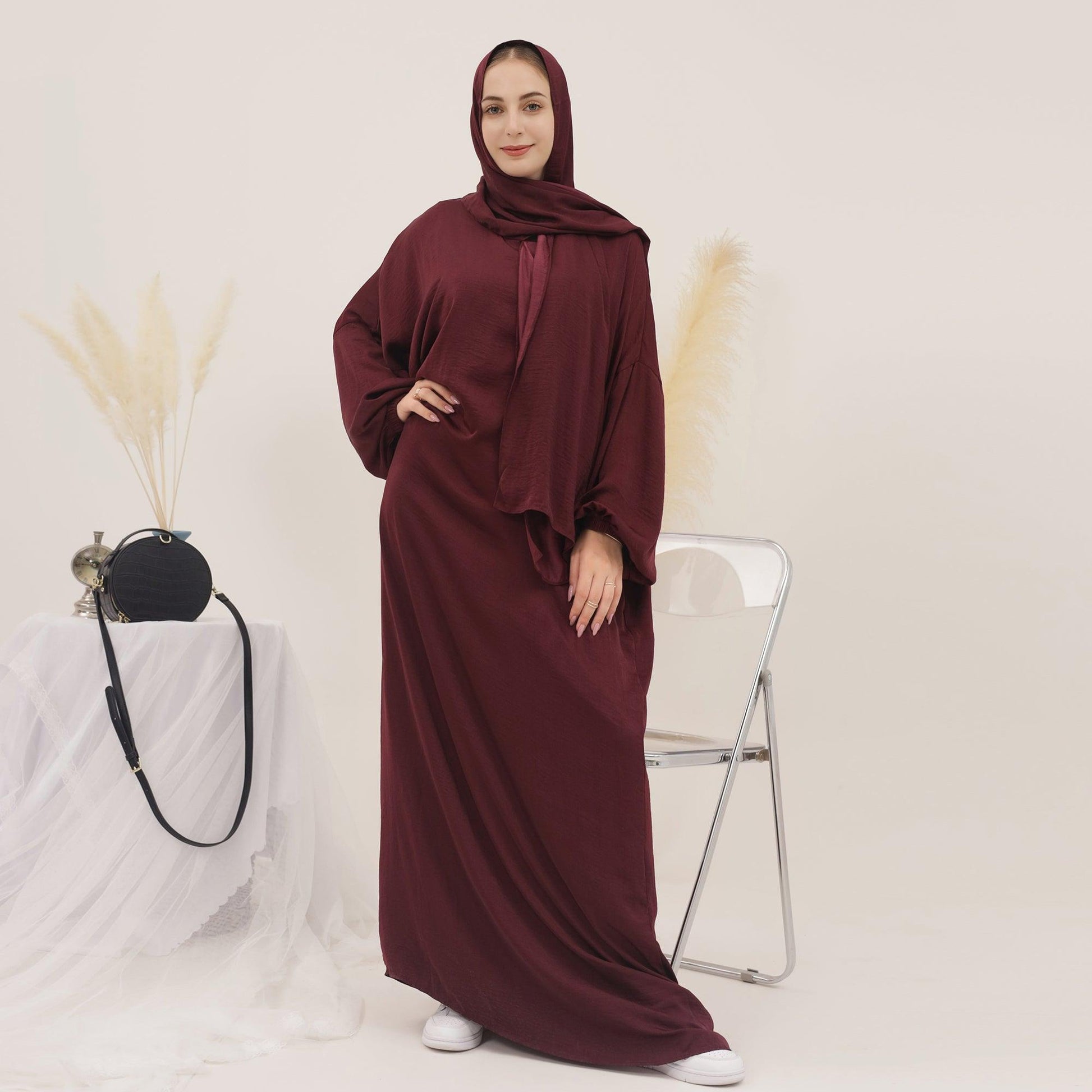 Wine Red Casual Abaya Dress | Eolante Clothing 