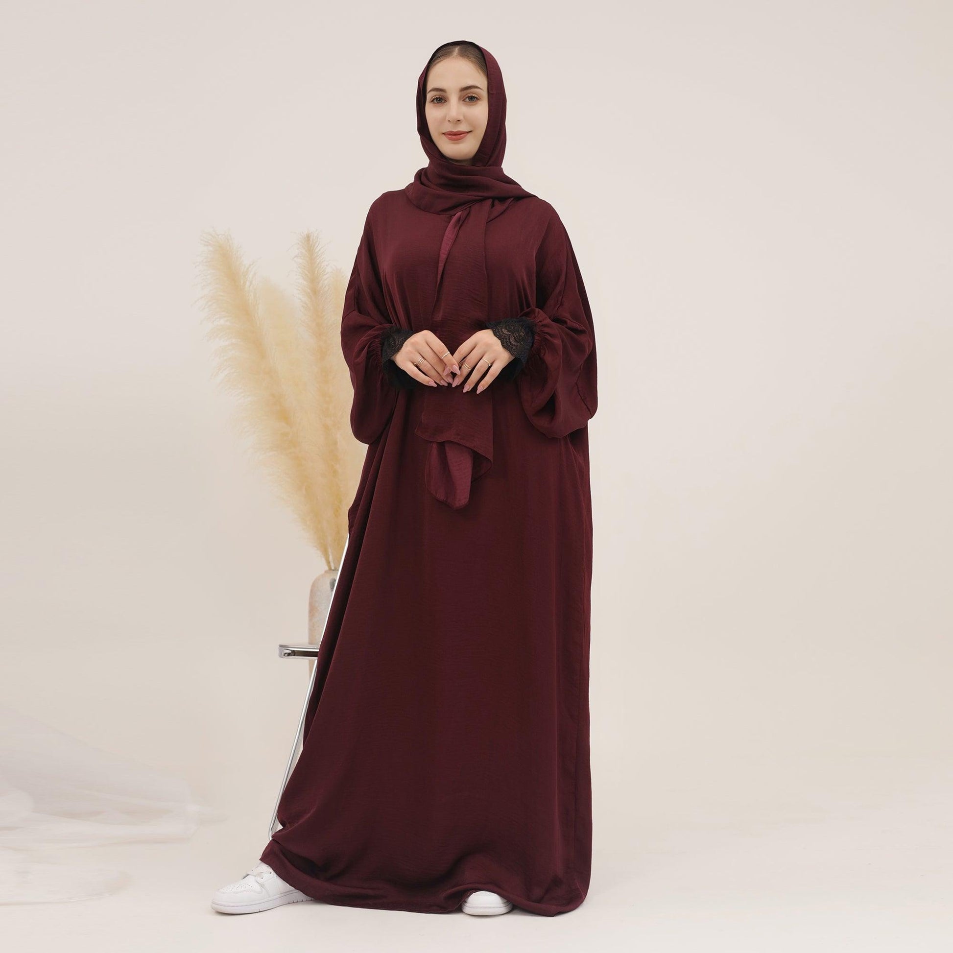 Casual Abaya & Headscarf in Wine Red | Eolante Clothing 