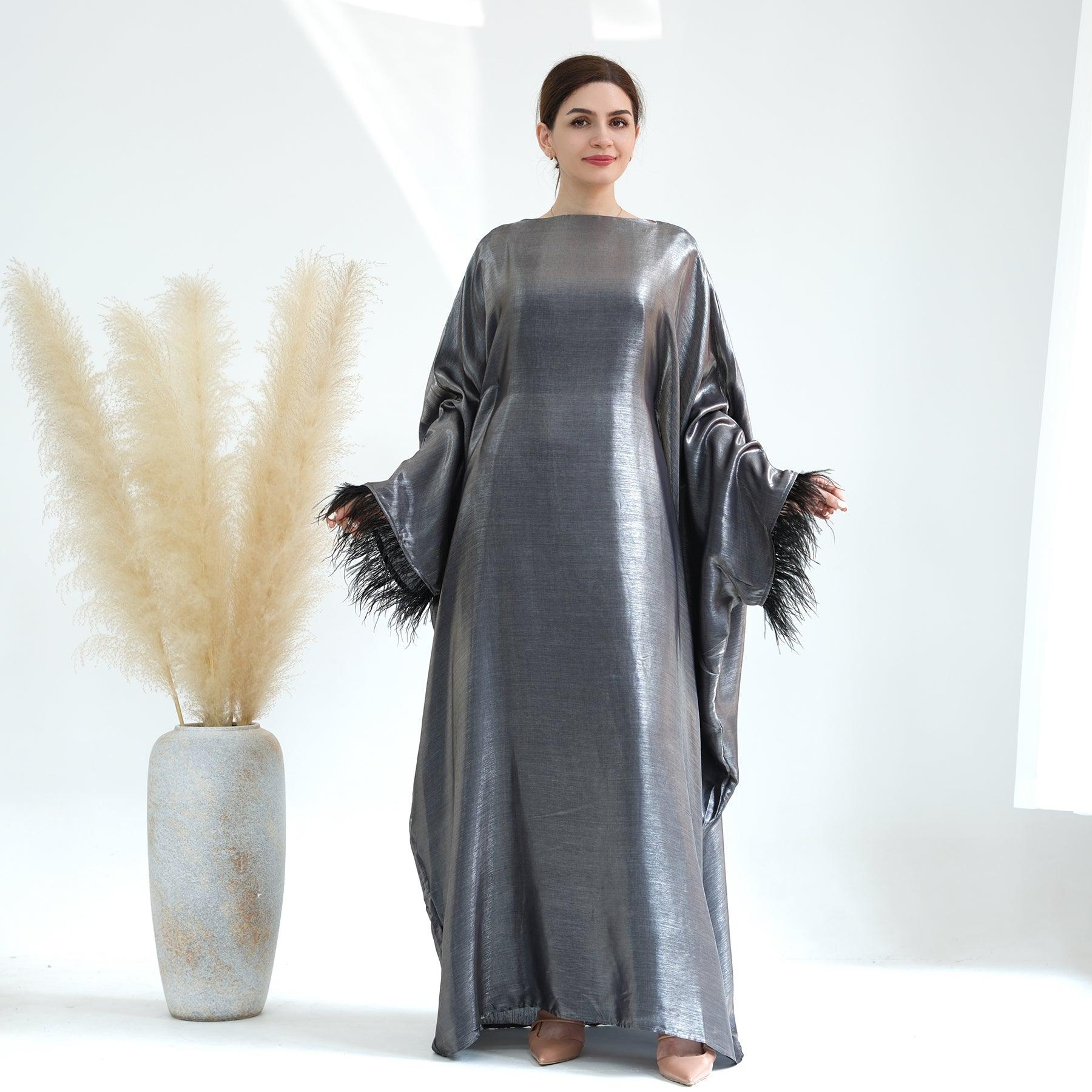 Satin Abaya Dress in Slate Gray | Eolante Clothing 