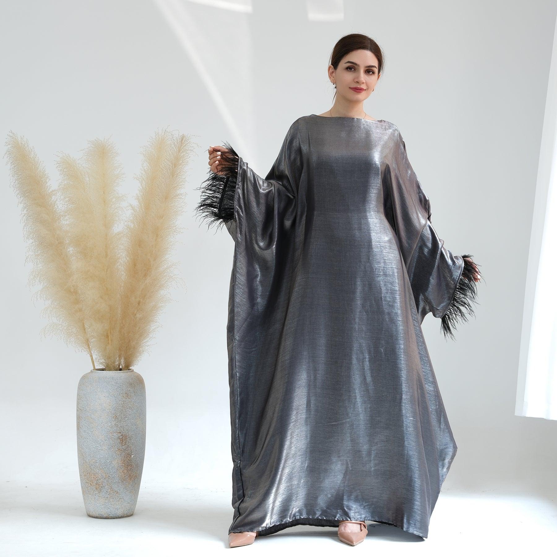 Satin Maxi Abaya in Slate Gray | Eolante Clothing 