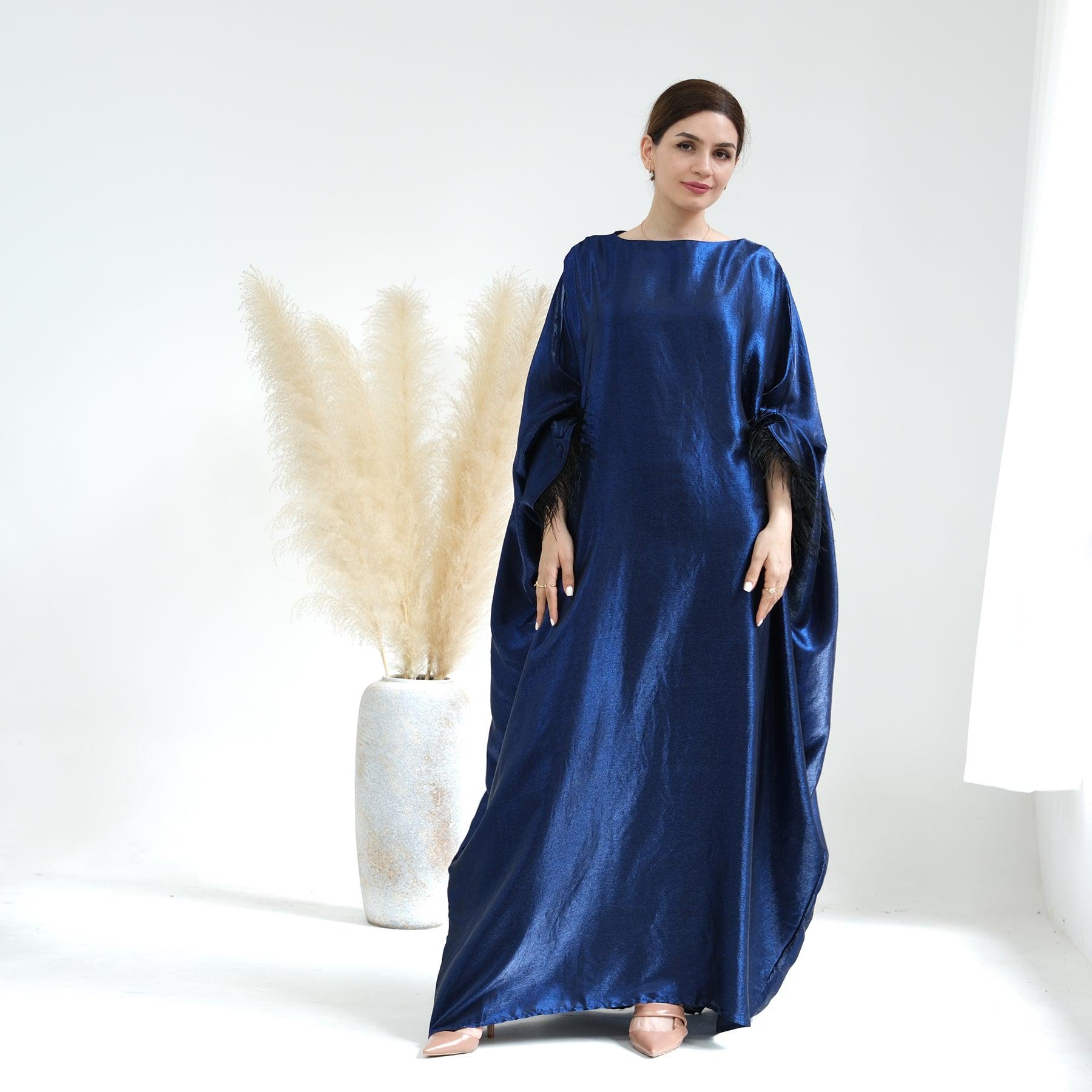 Satin Maxi Abaya in Royal Blue | Eolante Clothing 