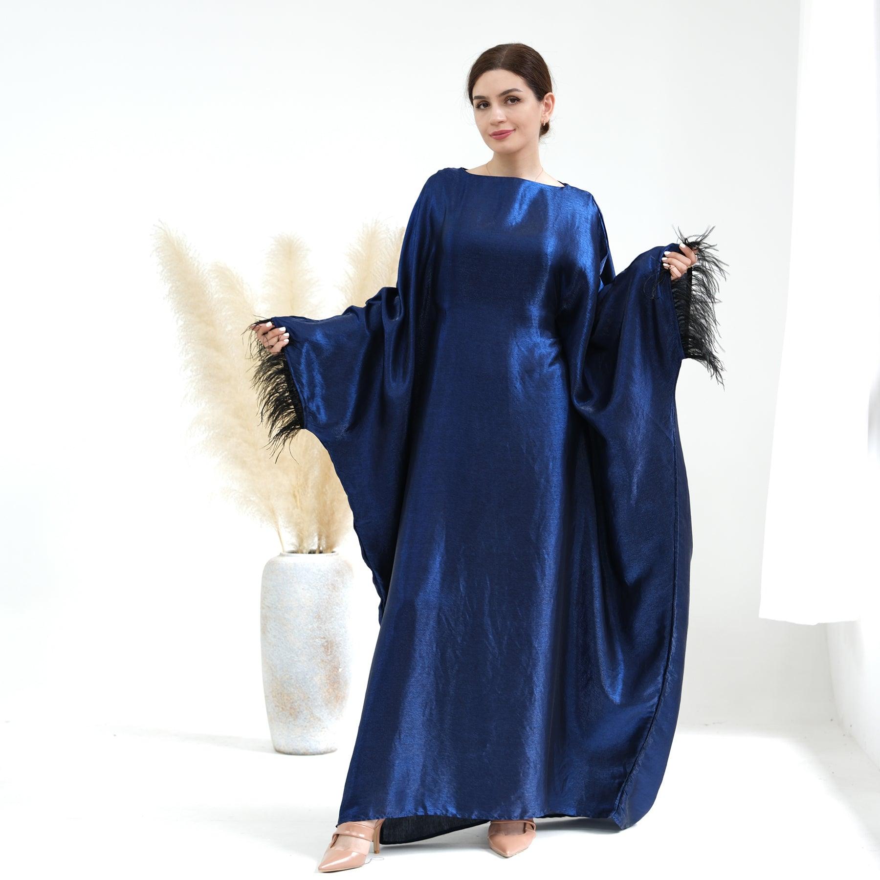 Royal Blue Satin Abaya Maxi Dress | Eolante Clothing 