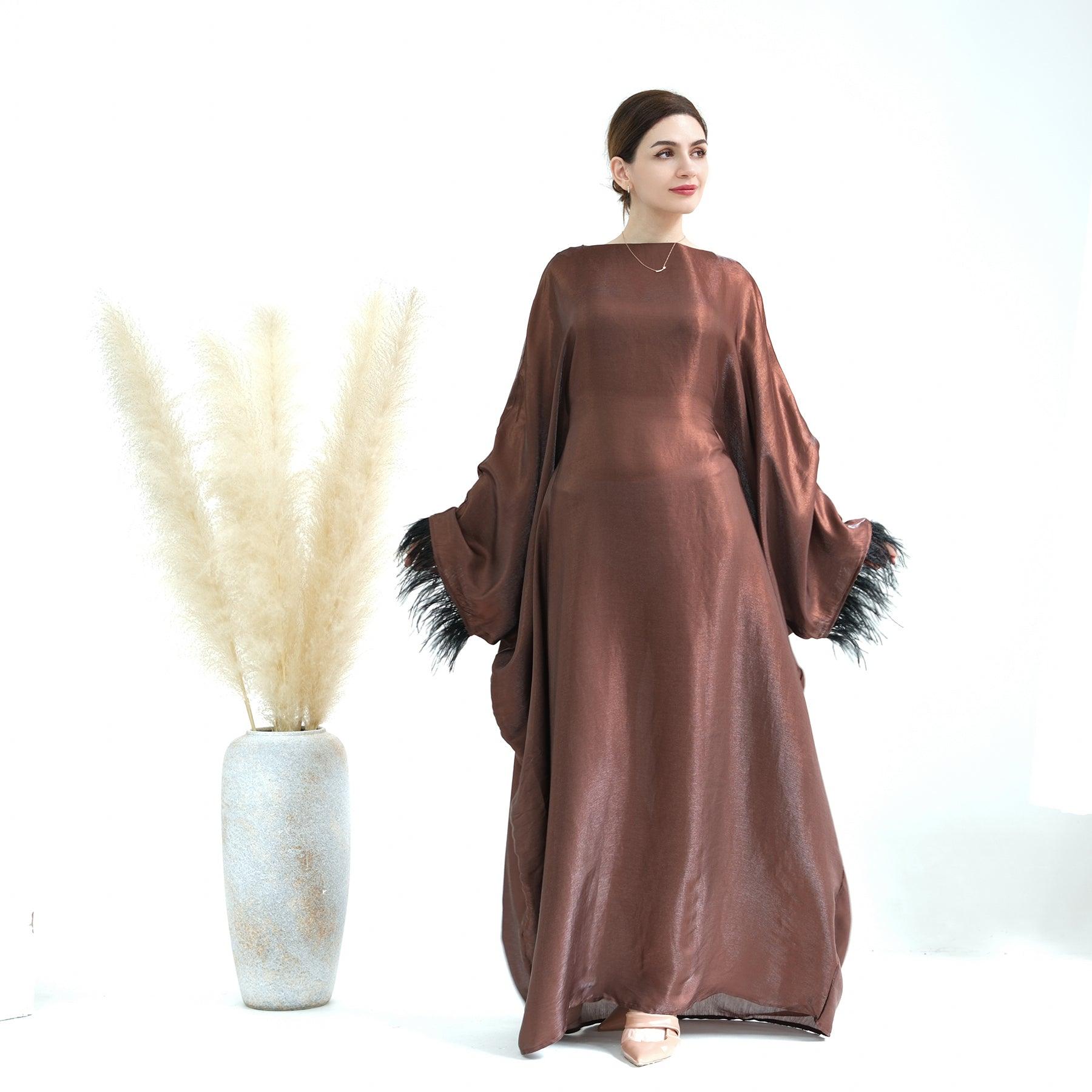 Satin Maxi Dress Abaya with Inner Belt | Eolante Clothing 