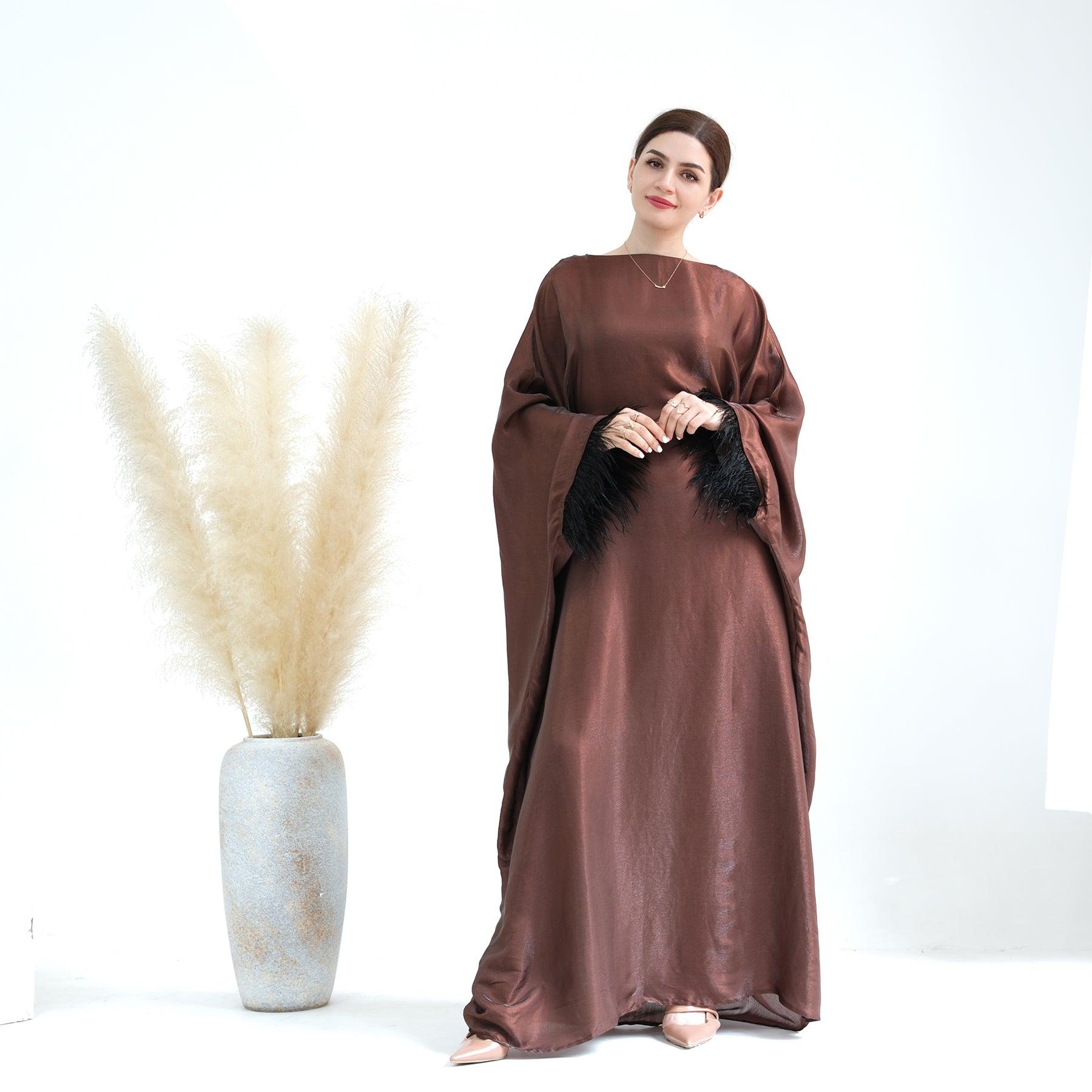 Satin Maxi Abaya in Brown | Eolante Clothing 