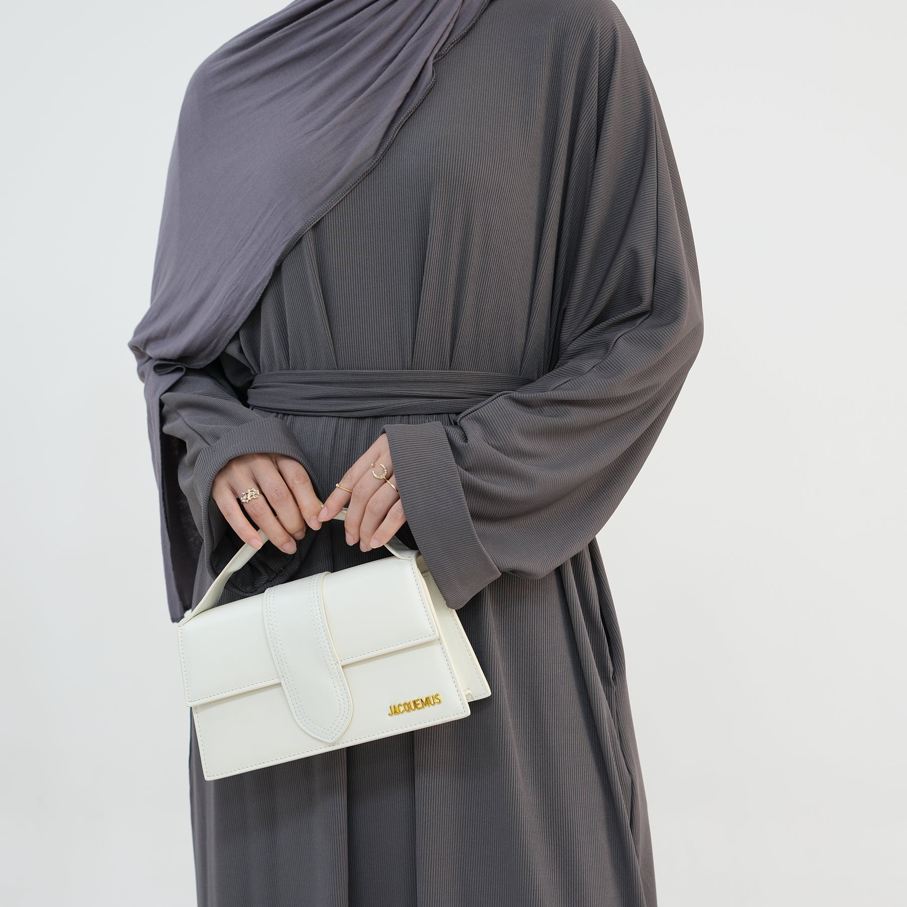 Gray Maxi Dress Abaya in Knitted Texture | Eolante Clothing 