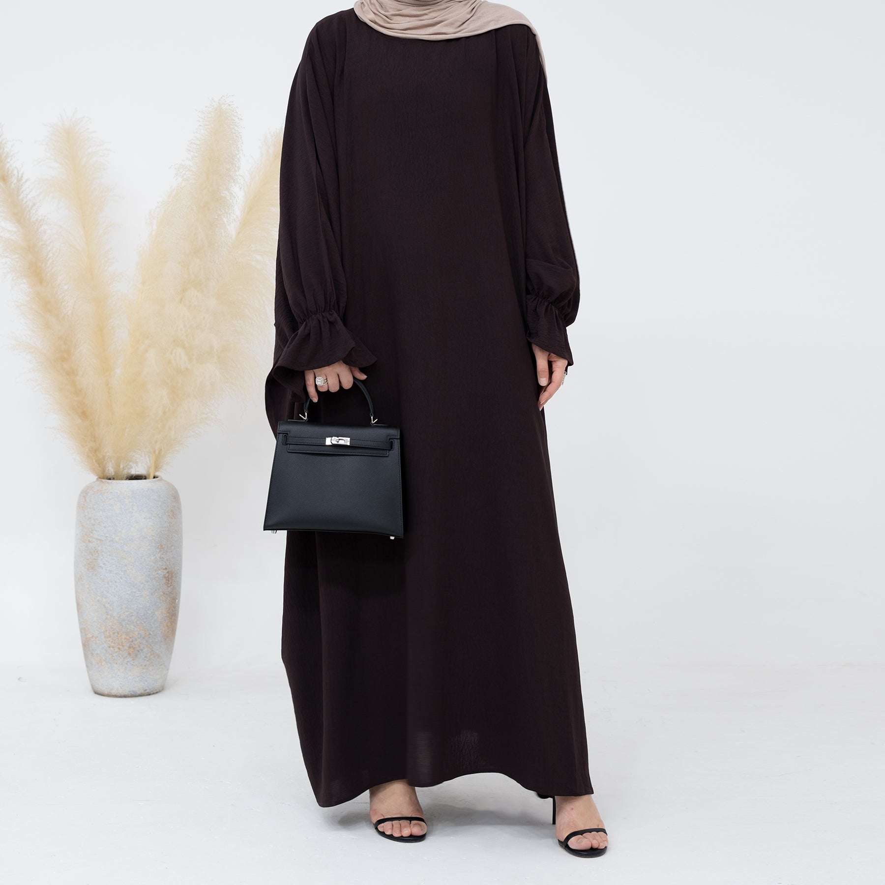 Dark Coffee Maxi Dress Abaya | Eolante Clothing 