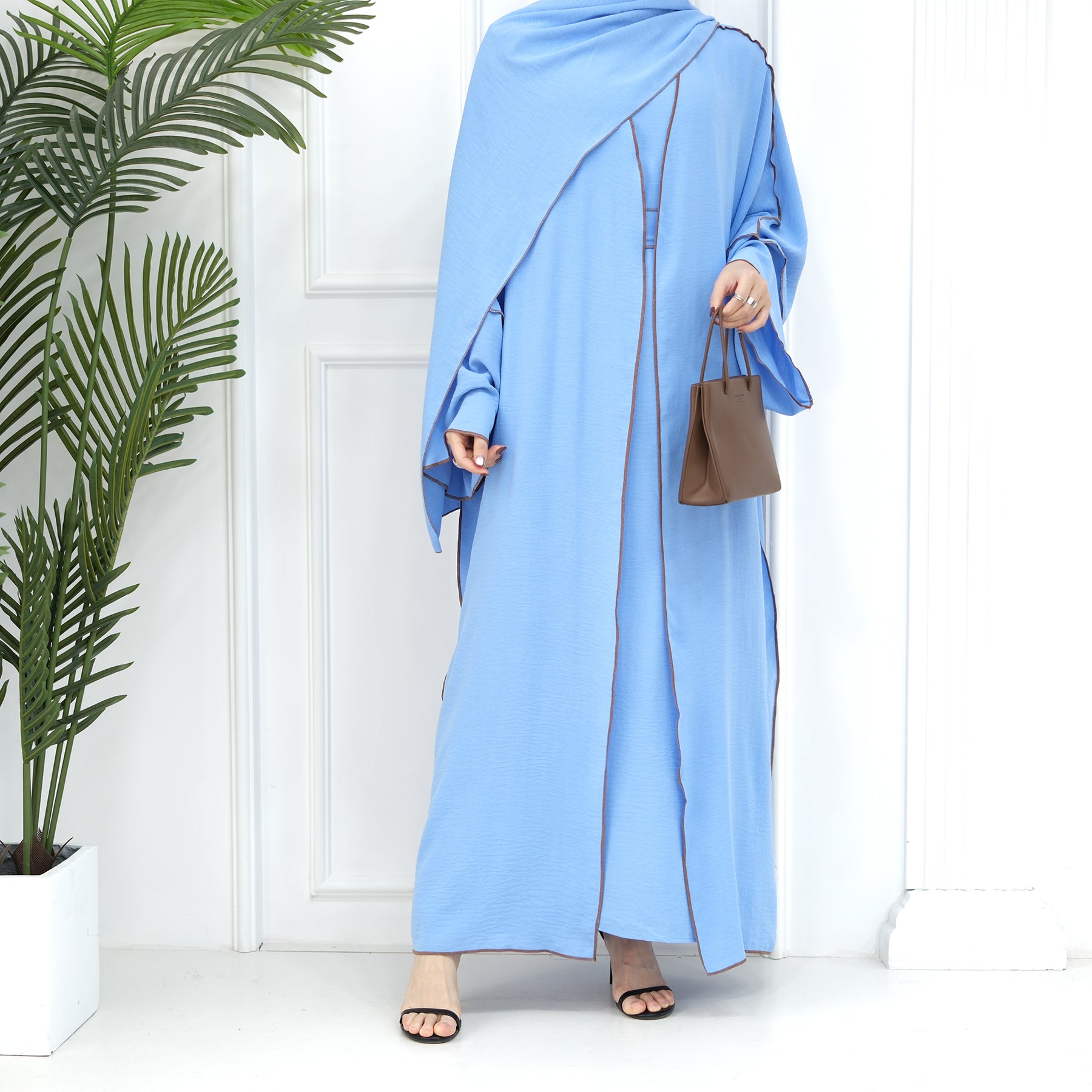 2 Piece Crinkle Abaya Set Reversed Seam - Eolante Clothing