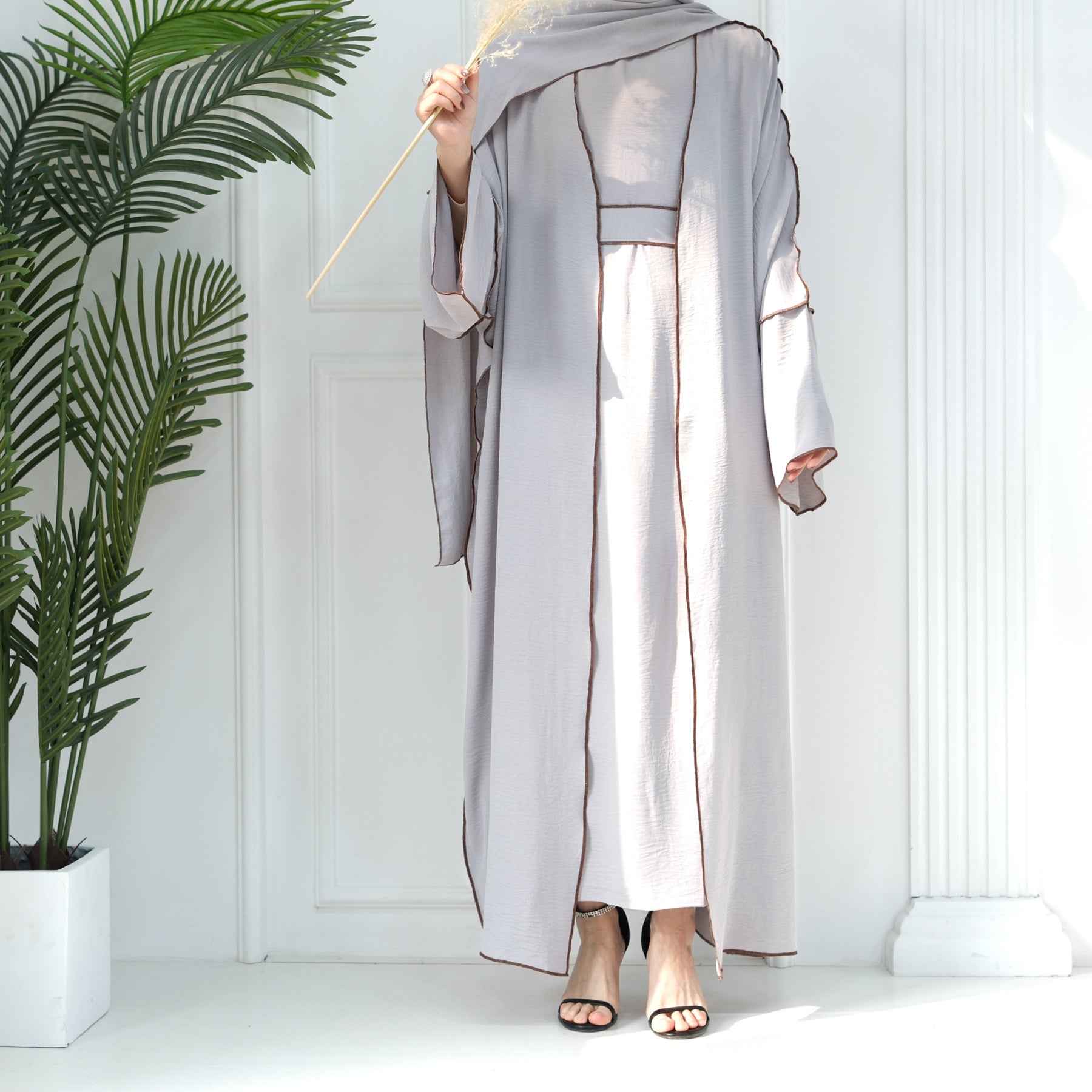 2 Piece Crinkle Abaya Set Reversed Seam - Eolante Clothing