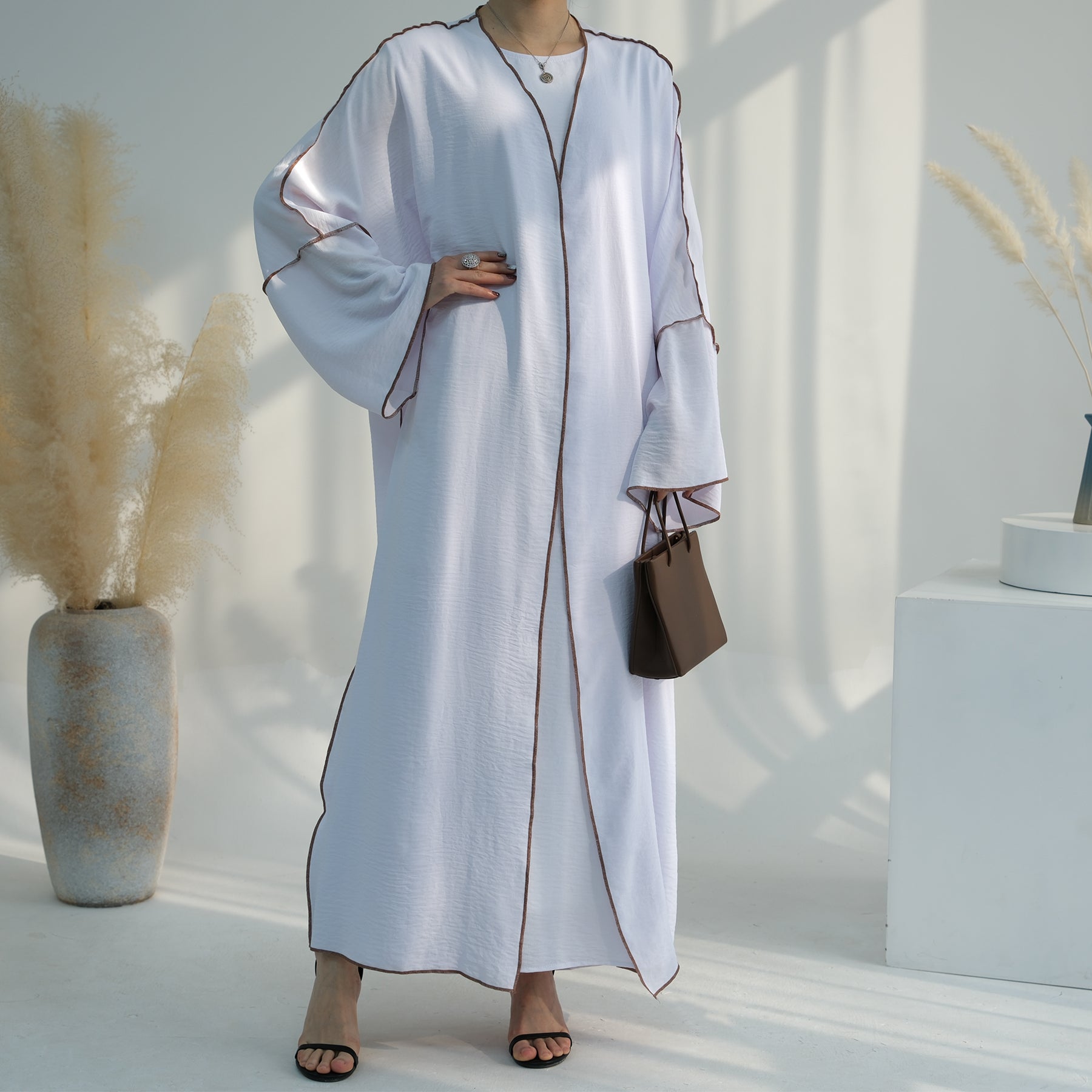 2 Piece Crinkle Abaya Set Reversed Seam - Eolante Clothing