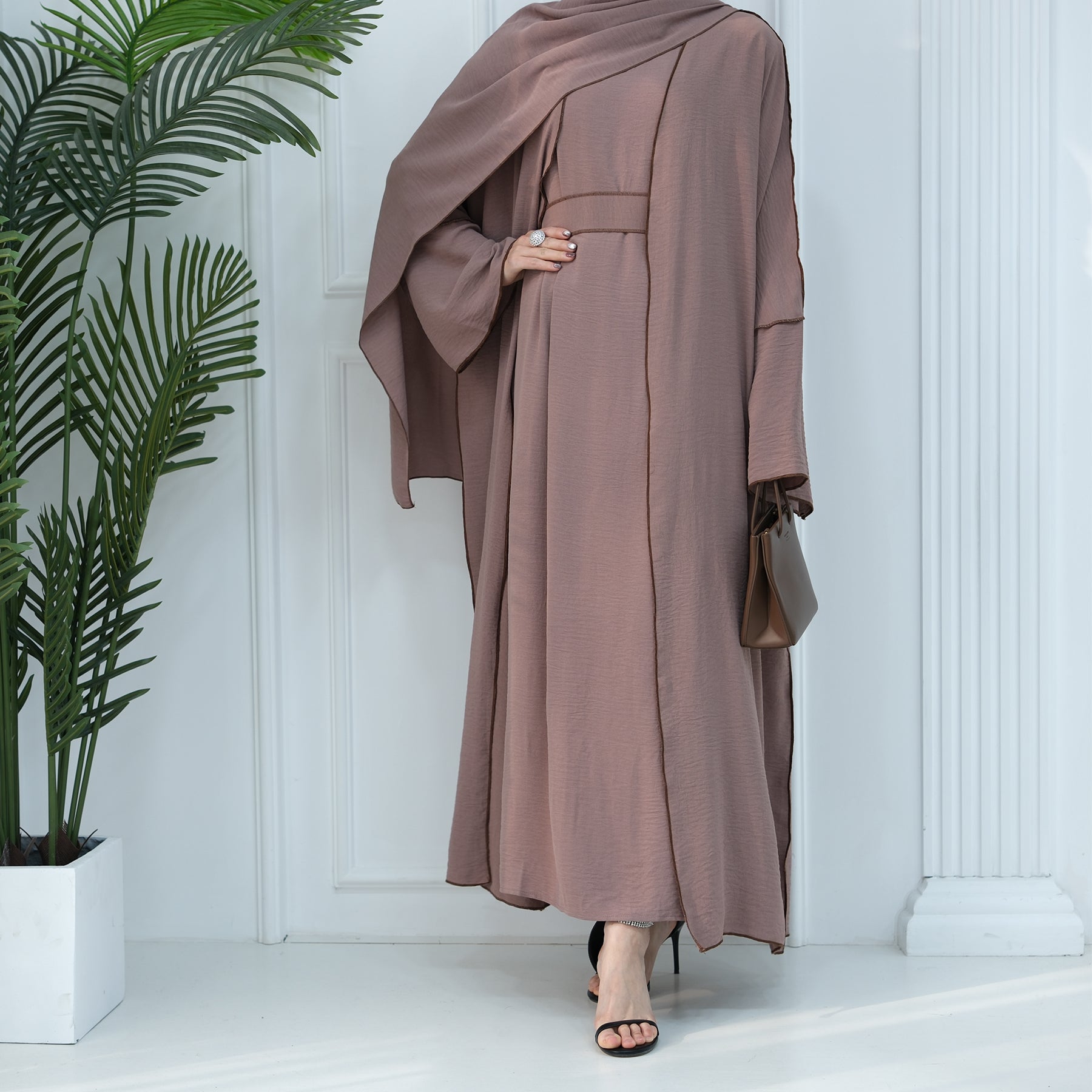 2 Piece Crinkle Abaya Set Reversed Seam - Eolante Clothing