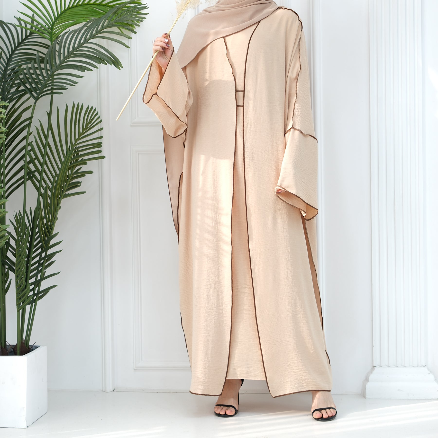 2 Piece Crinkle Abaya Set Reversed Seam - Eolante Clothing