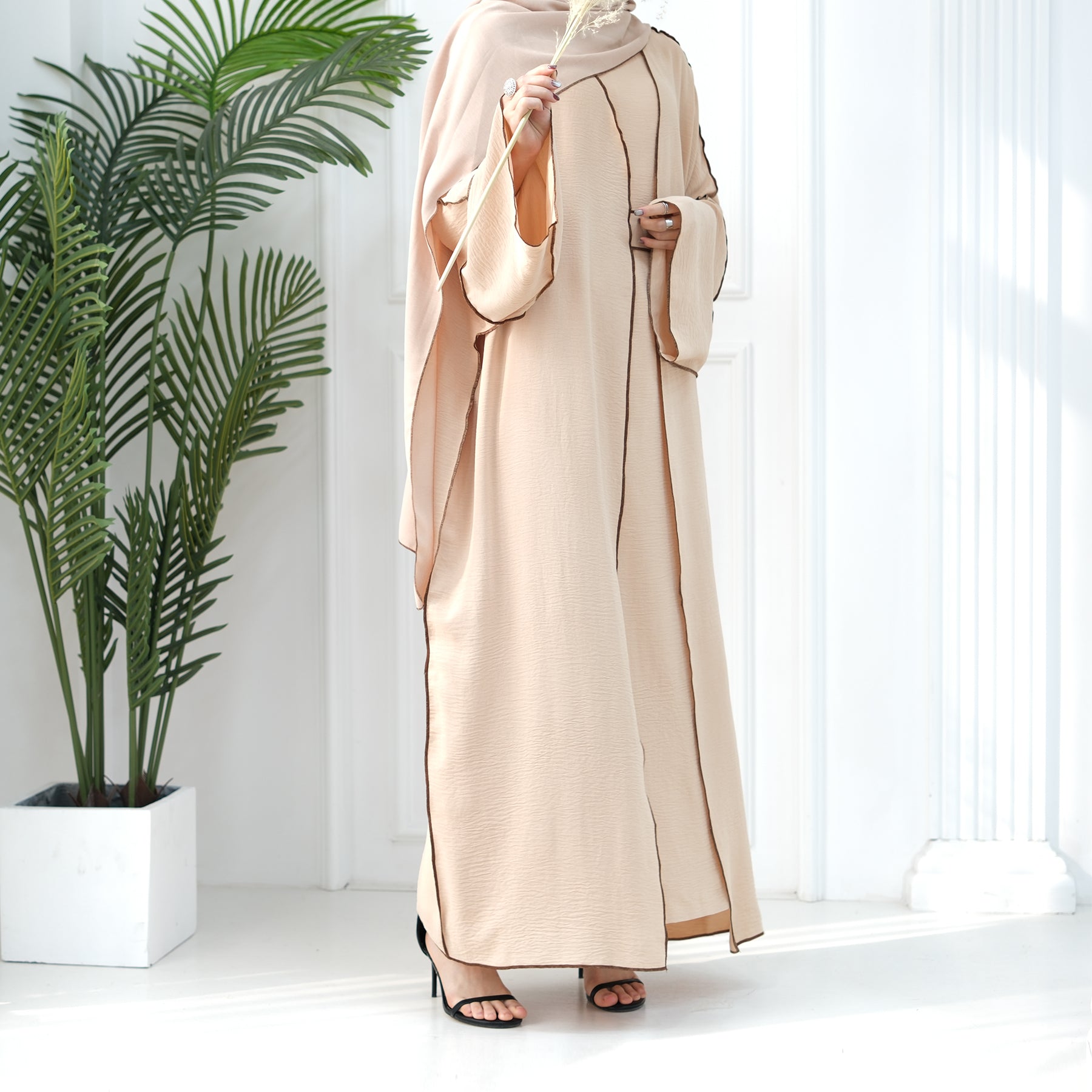 2 Piece Crinkle Abaya Set Reversed Seam - Eolante Clothing