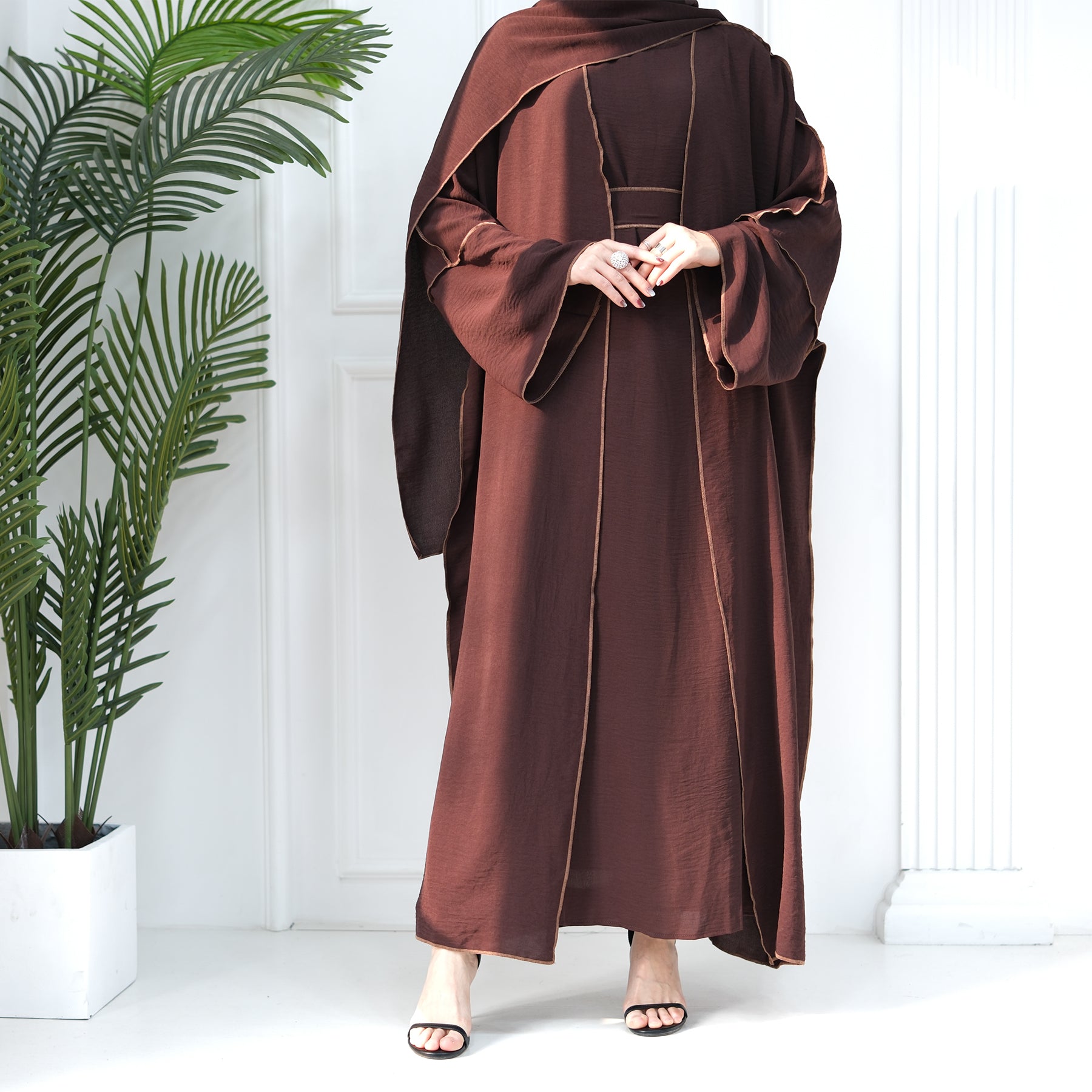 2 Piece Crinkle Abaya Set Reversed Seam - Eolante Clothing