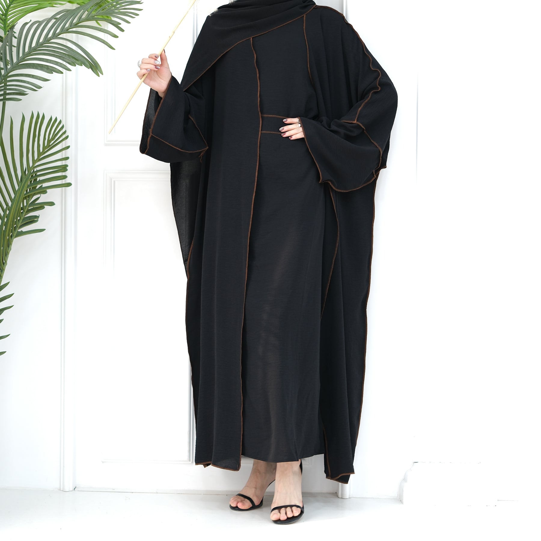 2 Piece Crinkle Abaya Set Reversed Seam - Eolante Clothing